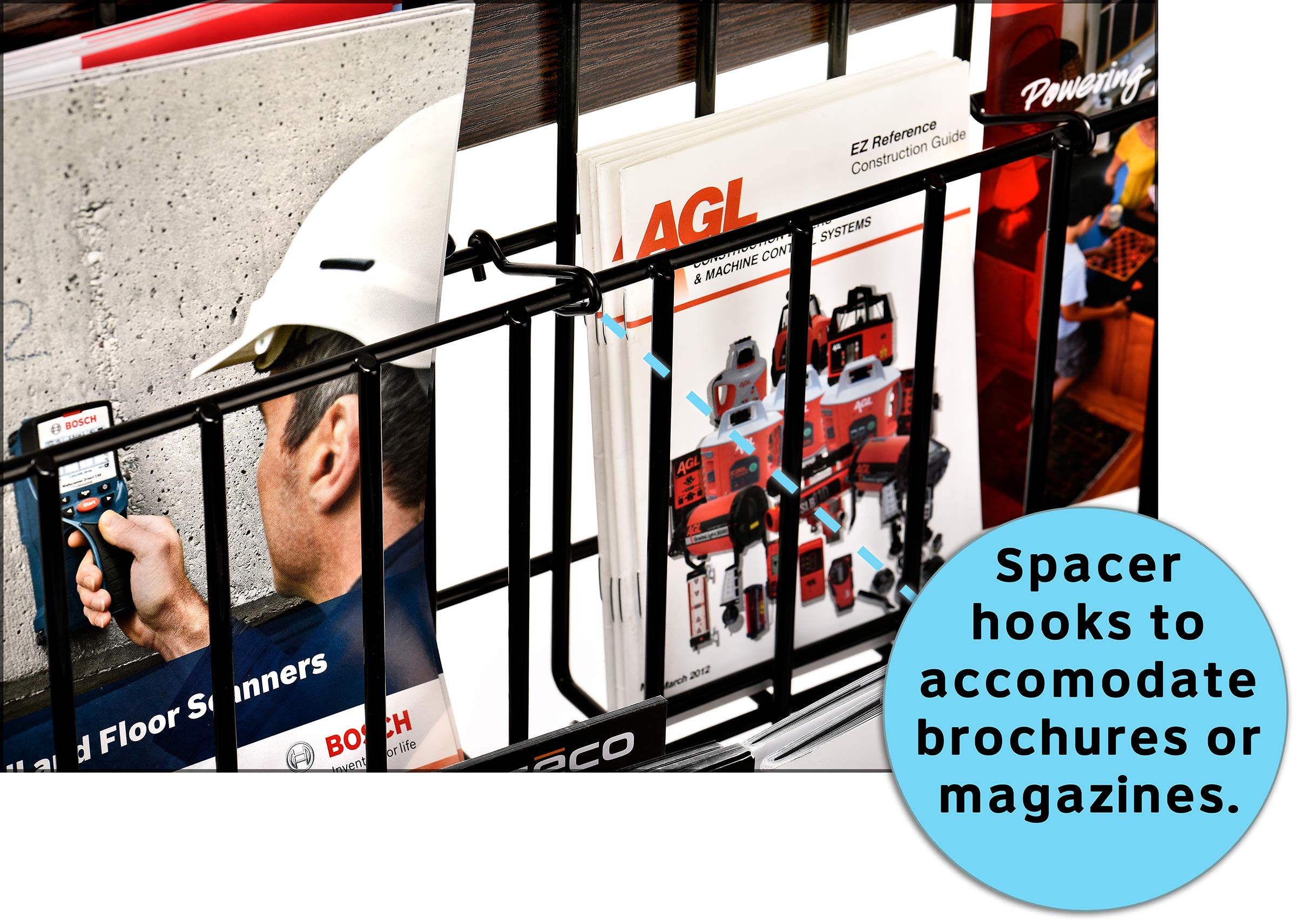Adir Magazine Display Rack - Adjustable Wooden Brochure Stand with Metal Shelves for Stores & Offices | Perfect for Retail Displays, Waiting Rooms & Reception Areas (Black)