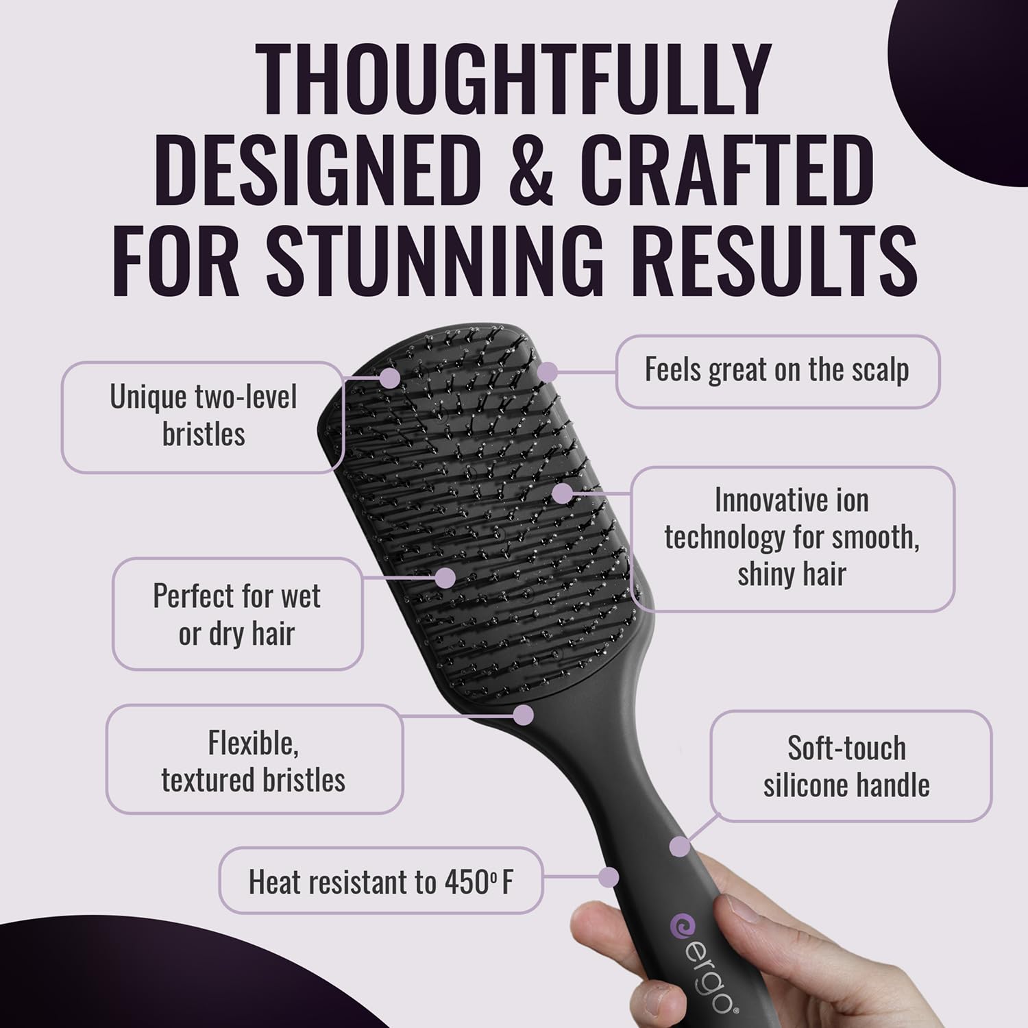 Ergo Super Gentle Mini Paddle Brush for Blow Drying - Detangling Hair Brush for Women with Thick, Thin, Curly or Wet Hair - Dual Function Hairbrush for Smooth Styling & Easy Detangling - Perfect for Home Use, Travel & Salon Styling - ERG750