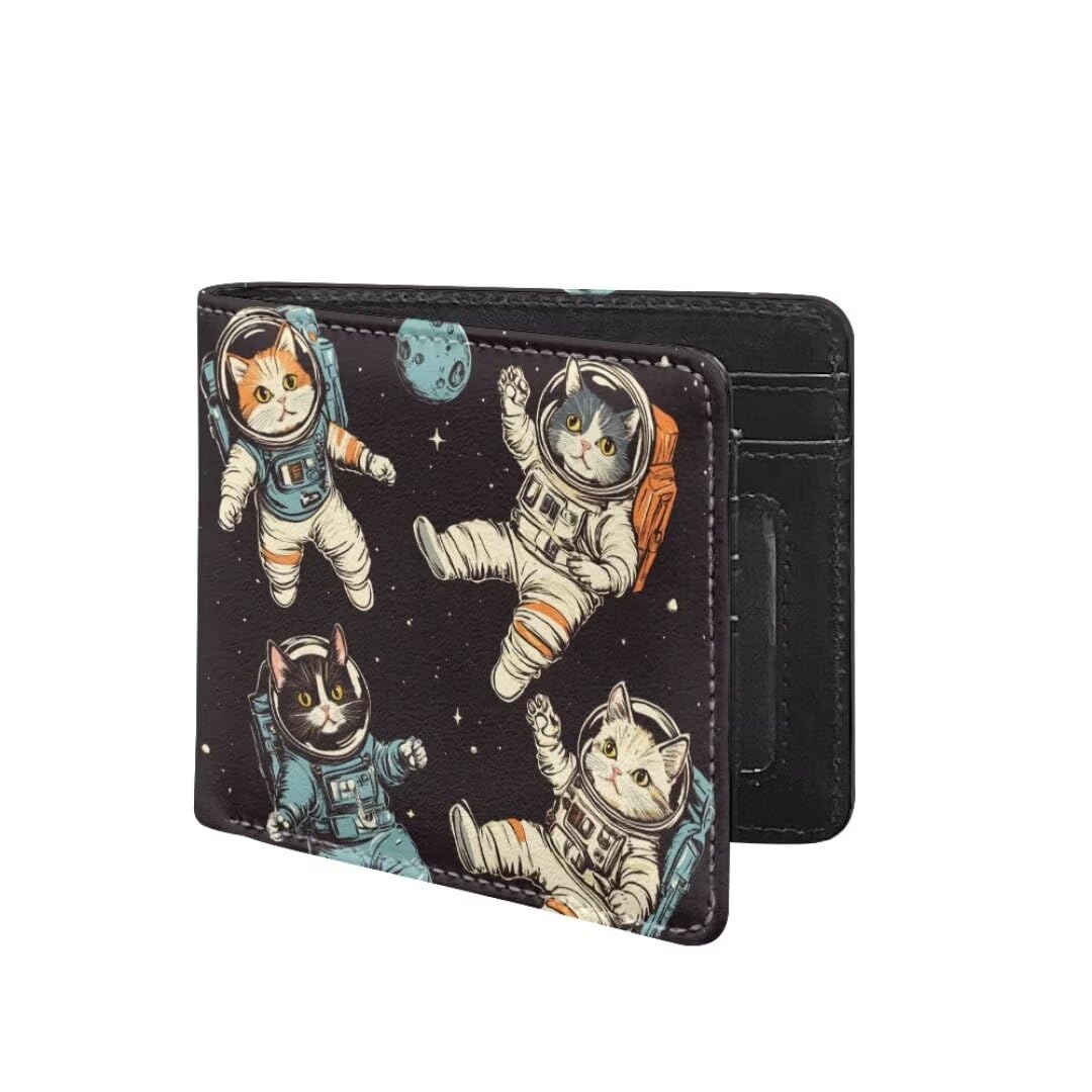 Coldinair Astronaut Cat Boys RFID Blocking Leather Bifold Wallet for Kids 9-12 & Teens - Cartoon Space Themed Wallet for School, Travel & Everyday Use