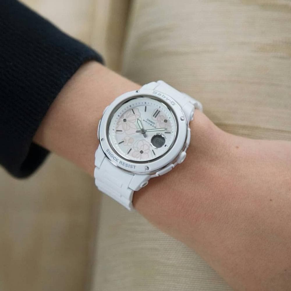 CASIO BABY-G BGA-150FL-7ADR Women's Digital Sport Watch - White Resin Strap, Shock Resistant, Water Resistant for Swimming, Running & Outdoor Activities