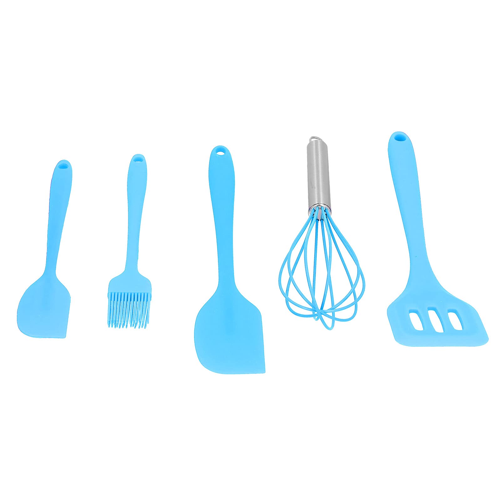 5-Piece DIY Kitchen Utensil Set - Egg Beater, Small Scraper, Large Scraper, Oil Brush & Slotted Spatula for Home Baking (Blue) | Perfect for Cake Decorating, Cookie Making & Pastry Prep