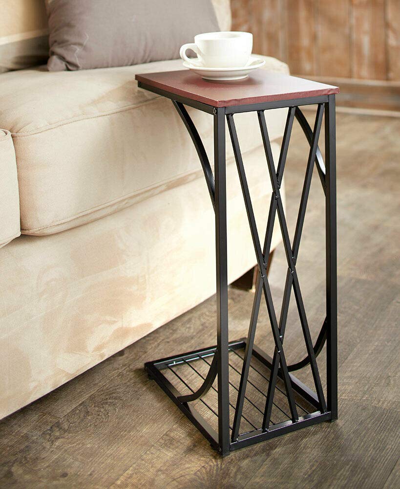 C-Shaped Sofa Side Table - Space Saving End Table with Snack Tray for Living Room, Small Spaces & TV Watching - Modern Coffee Table for Snacks & Drinks