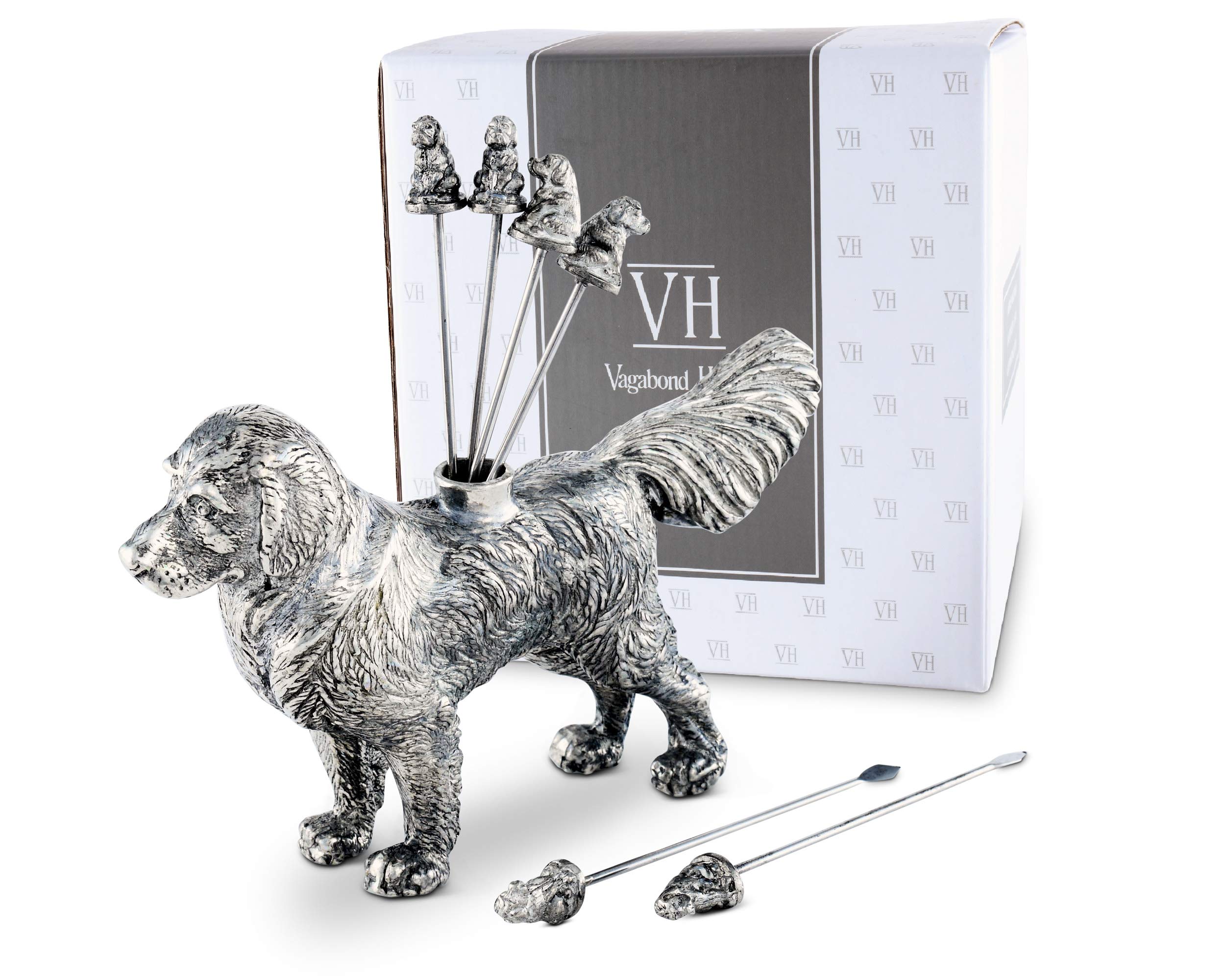 Vagabond House Stainless Steel Dog-Themed Cocktail Picks Set - 6 Pewter Retriever Skewers for Cheese, Olives & Fruit (4 inch) | Perfect for Parties, Home Bars & Entertaining