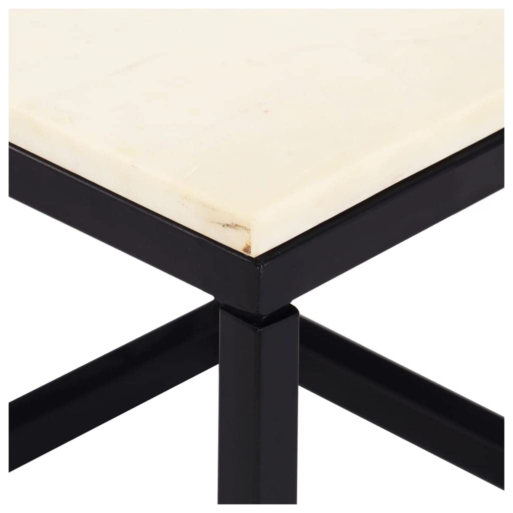 CHARMMA 23.6 Inch Square White Coffee Table with Real Marble Stone Top - Heavy Duty 25KG - Perfect for Living Room, Office or Lounge Area