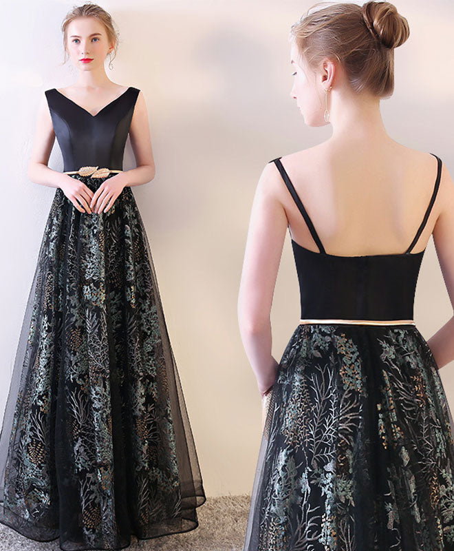 Elegant Black V-Neck Long Prom Dress for Women - Formal Evening Gown for Homecoming, Ball, and Special Occasions