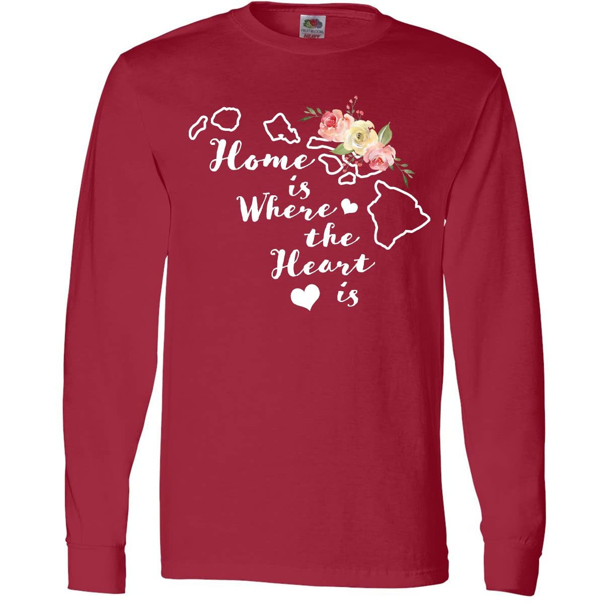 Inktastic Hawaii Home is Where The Heart is Watercolor Long Sleeve T-Shirt for Women - Soft Cotton Casual Tee, Beach Vacation, Family Reunion, Gift Idea
