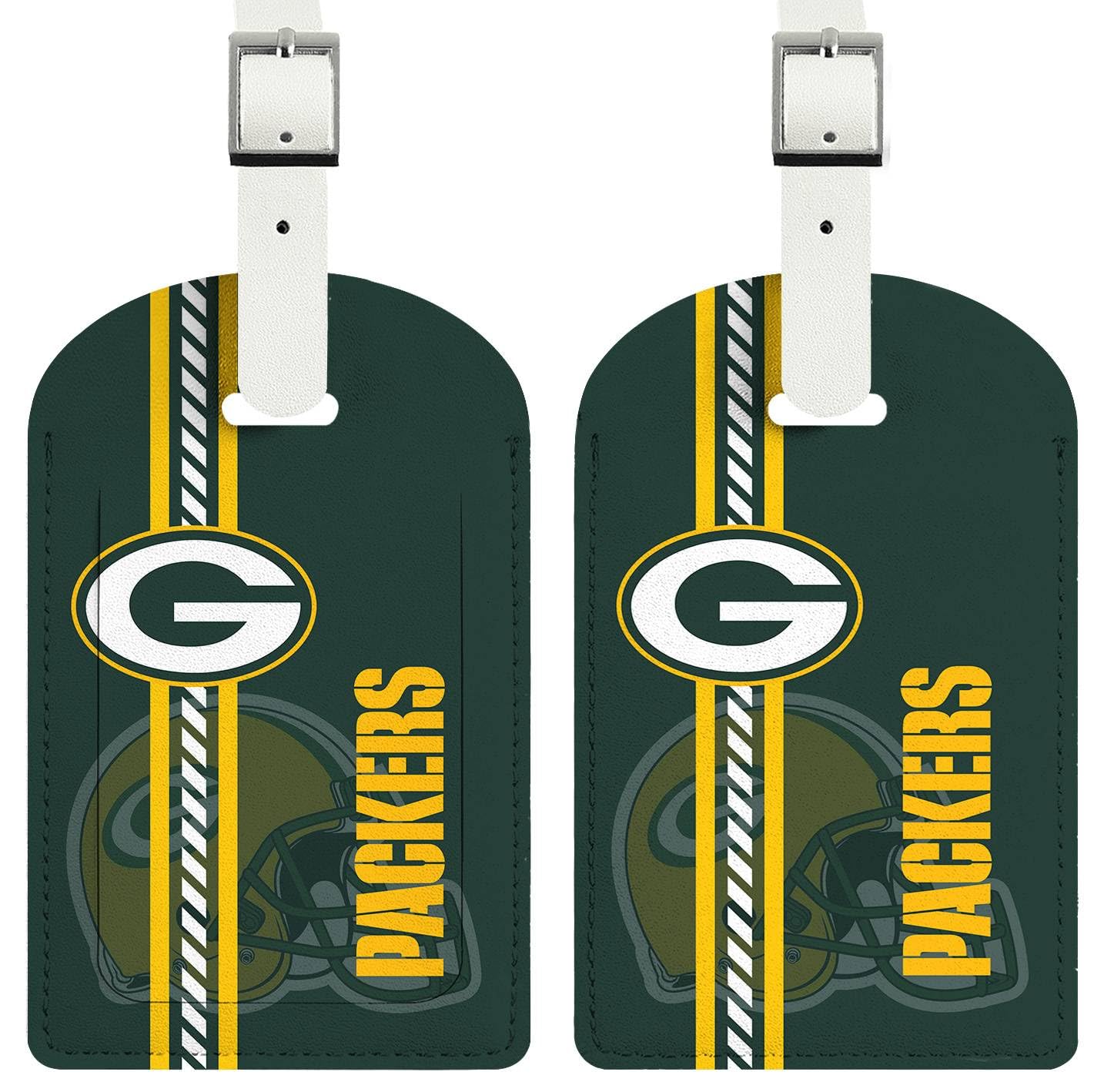 2 Pack Leather Football Luggage Tags for Suitcases - Green Sports Fan Travel Bag Tags with Privacy Flap & Address Label - Perfect for Travel, Sports Events, and Gift Giving