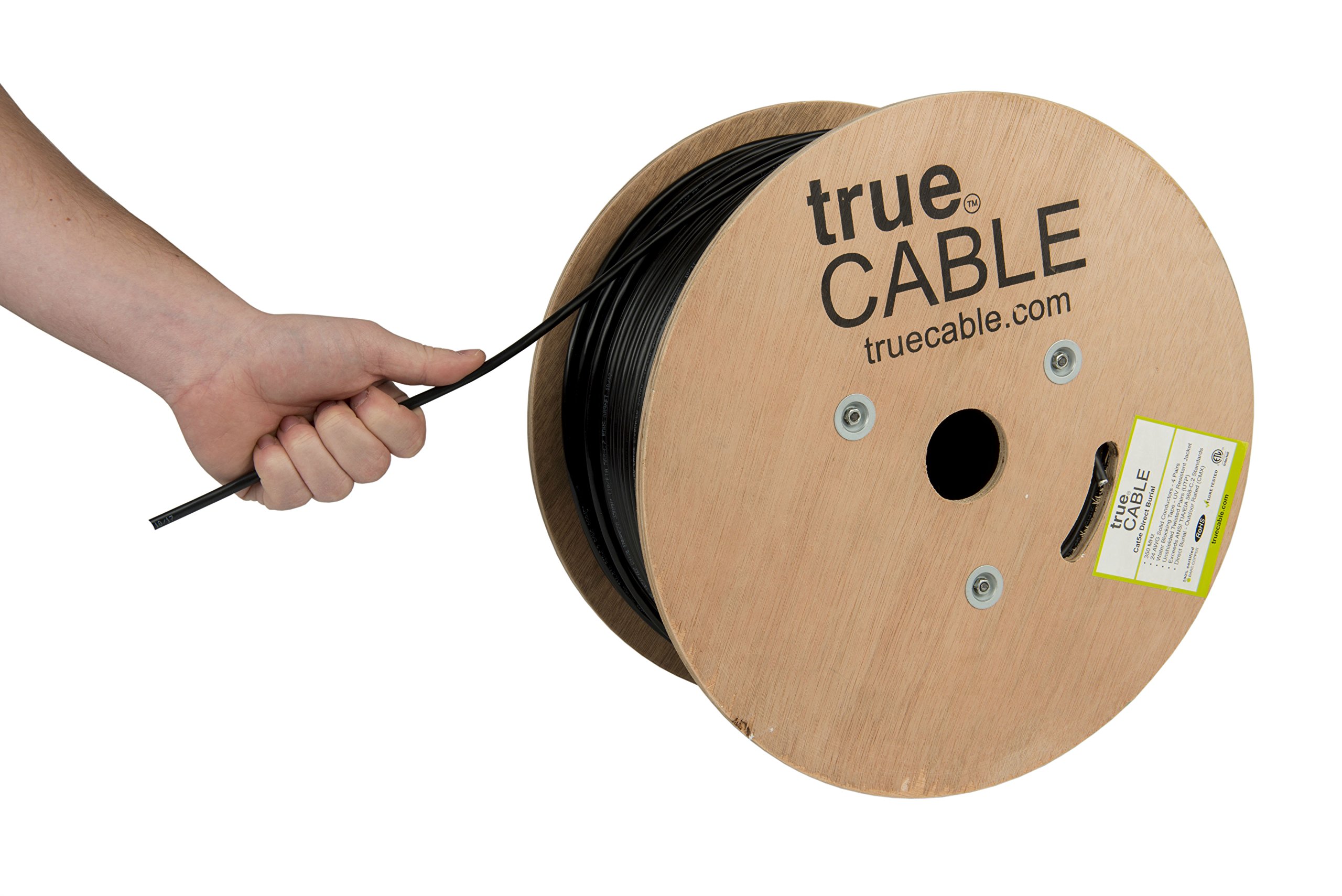 TrueCABLE Cat5e Outdoor Ethernet Cable - 500ft Waterproof Direct Burial Rated CMX, 24AWG Solid Bare Copper, 350MHz, PoE++ (4PPoE) - Perfect for Outdoor Networking, Security Cameras, and Long-Distance Internet Connections