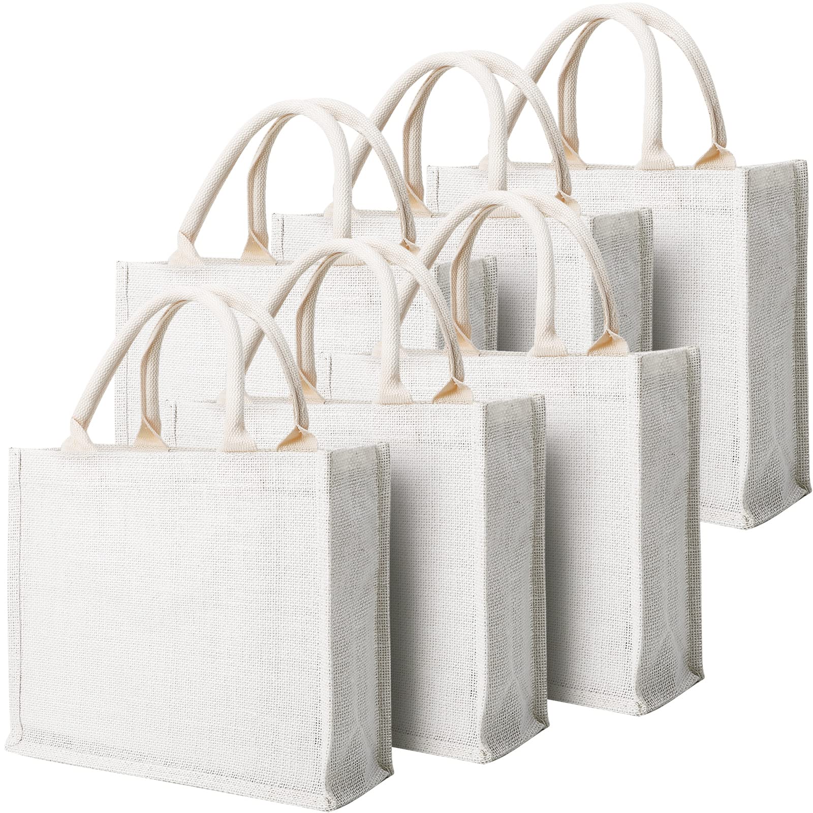 Segarty 6 Pack Small White Burlap Jute Reusable Canvas Tote Bags with Handles - Eco-Friendly Blank Bulk Totes for Bridesmaid Wedding Favors, Women's Grocery Shopping, Bachelorette Party & Beach Trips - Perfect for Farmers Market, Picnics and Everyday Use