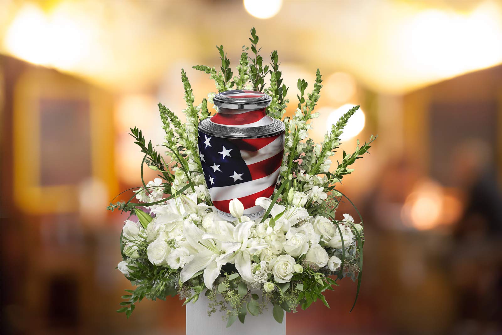 Patriotic American Flag Cremation Urns for Veterans - Memorial Keepsake & Celebration of Life Funeral Guest Book - Perfect for Memorial Services, Military Honors, and Home Decor