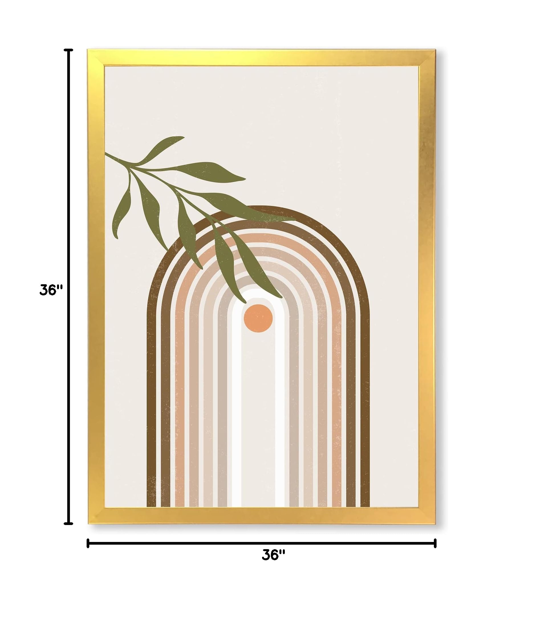 Abstract Sun and Moon with Green Leaf Modern Framed Wall Art - Contemporary Home & Office Decor for Living Room, Bedroom, or Workspace