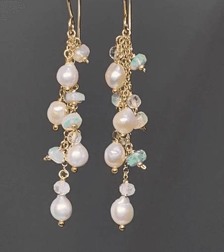 Edison Pearl Dangle Earrings with Moonstone & Opal - Elegant Boho Jewelry for Women, Perfect for Weddings, Date Nights & Special Occasions