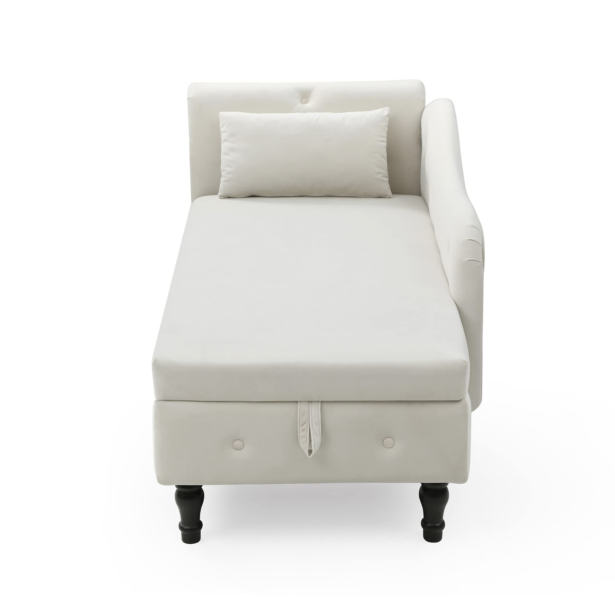 Holaki Velvet Storage Chaise Lounge - Tufted End of Bed Bench with Pillow, Nailhead Trim & Solid Wood Legs | Modern Sleeper Sofa Couch for Living Room, Bedroom & Dorm (Beige) - Perfect for Small Spaces, Guest Seating & Extra Storage