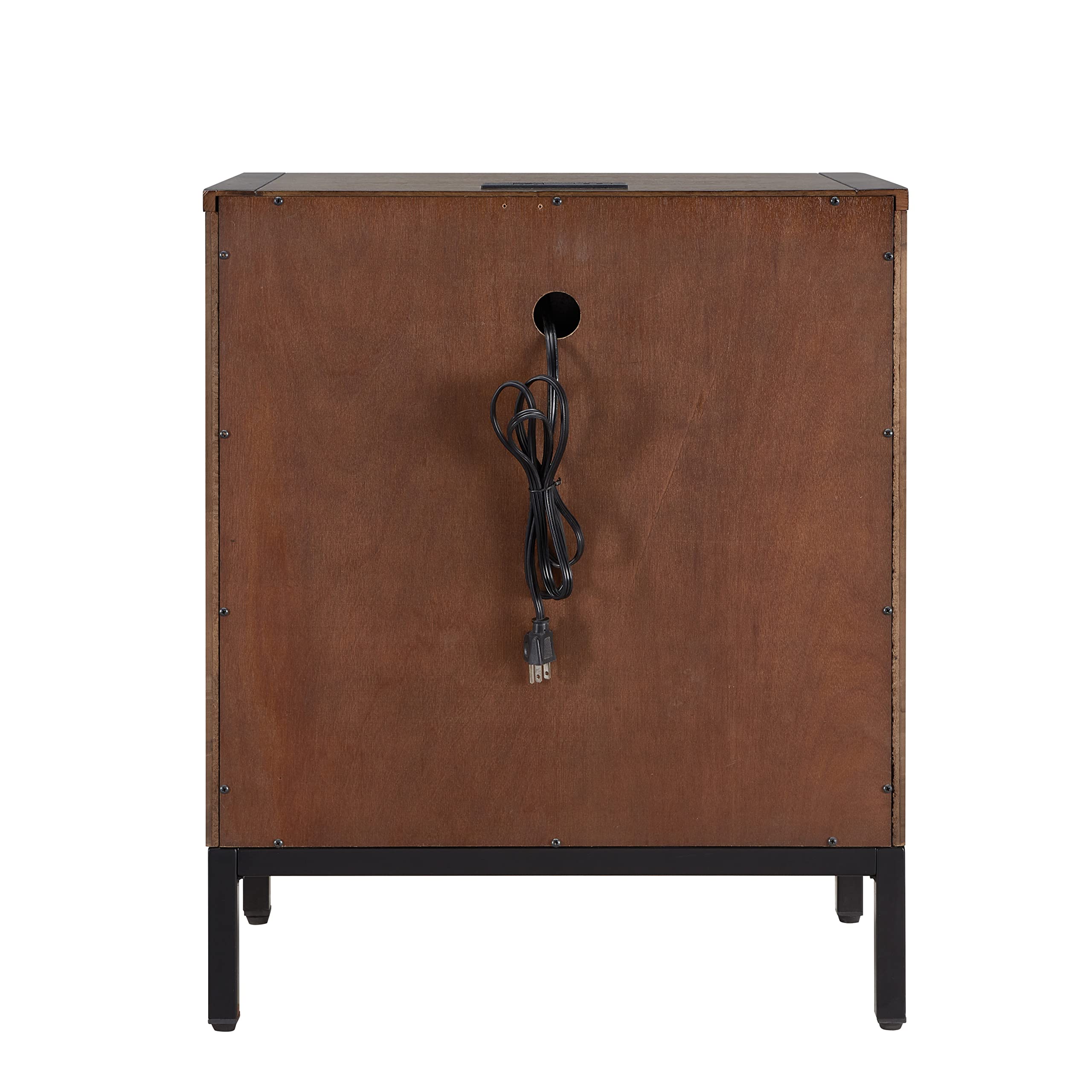 Rustic Modern Nightstand with Drawer & USB-C Fast Charging - Solid Wood Side Table for Bedroom, Living Room & Office - Distressed Riverstone Finish - Perfect for Charging Devices, Storing Essentials & Adding Farmhouse Style to Your Space
