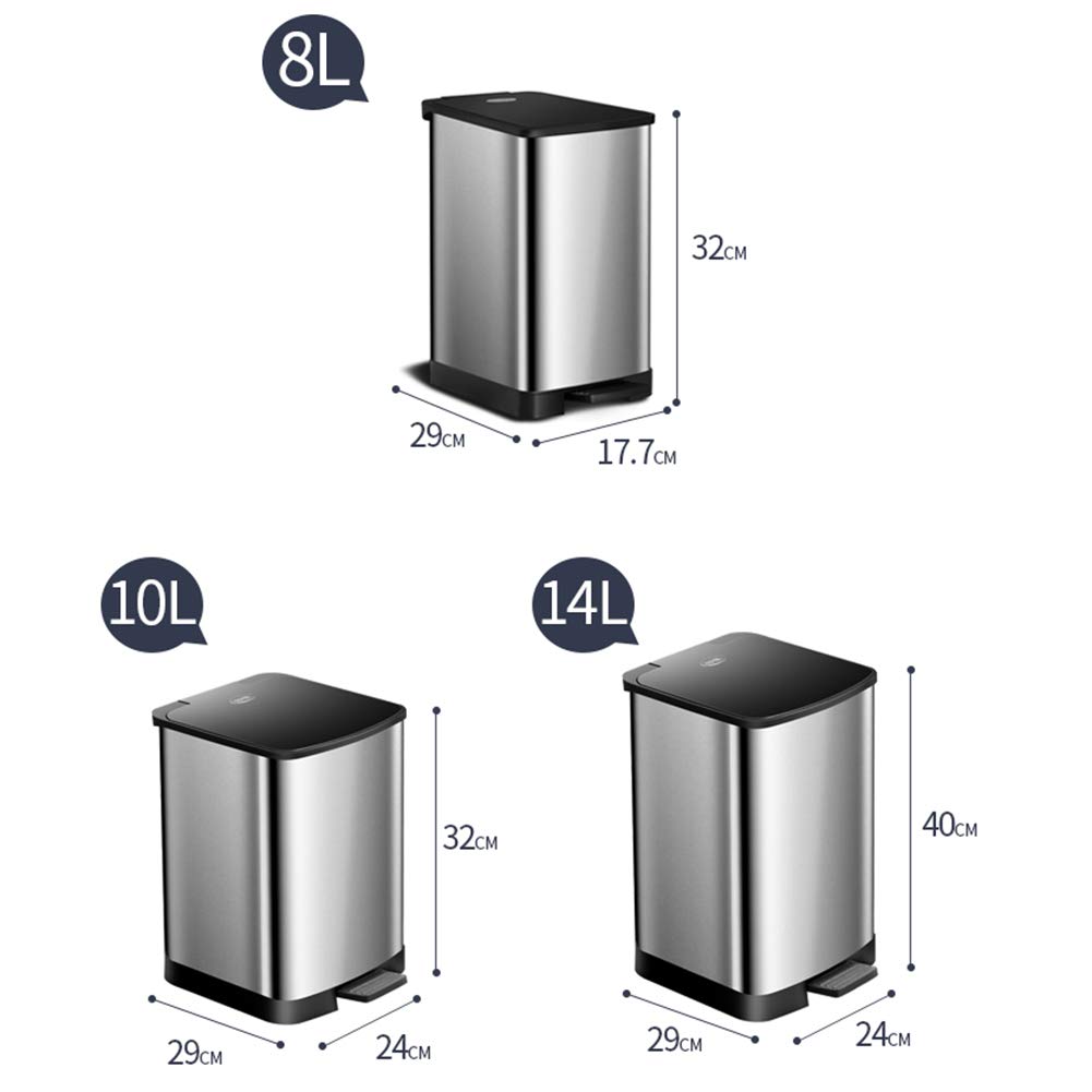 2.6 Gallon (10 Liter) Stainless Steel Rectangular Step Trash Can - Quiet Garbage Bin for Bathroom, Kitchen & Office - Golden Finish - Perfect for Waste Disposal in Homes & Workspaces
