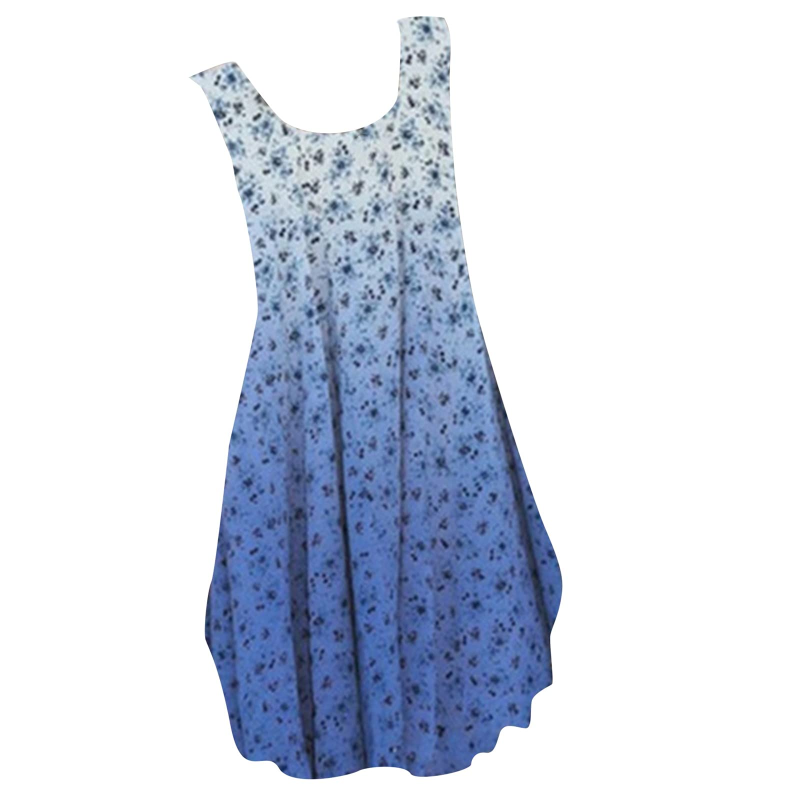 Women's Floral Gradient Sleeveless Tunic Dress - Loose Fit Round Neck Summer Vest Dress for Casual Outings, Beach Wear & Vacation
