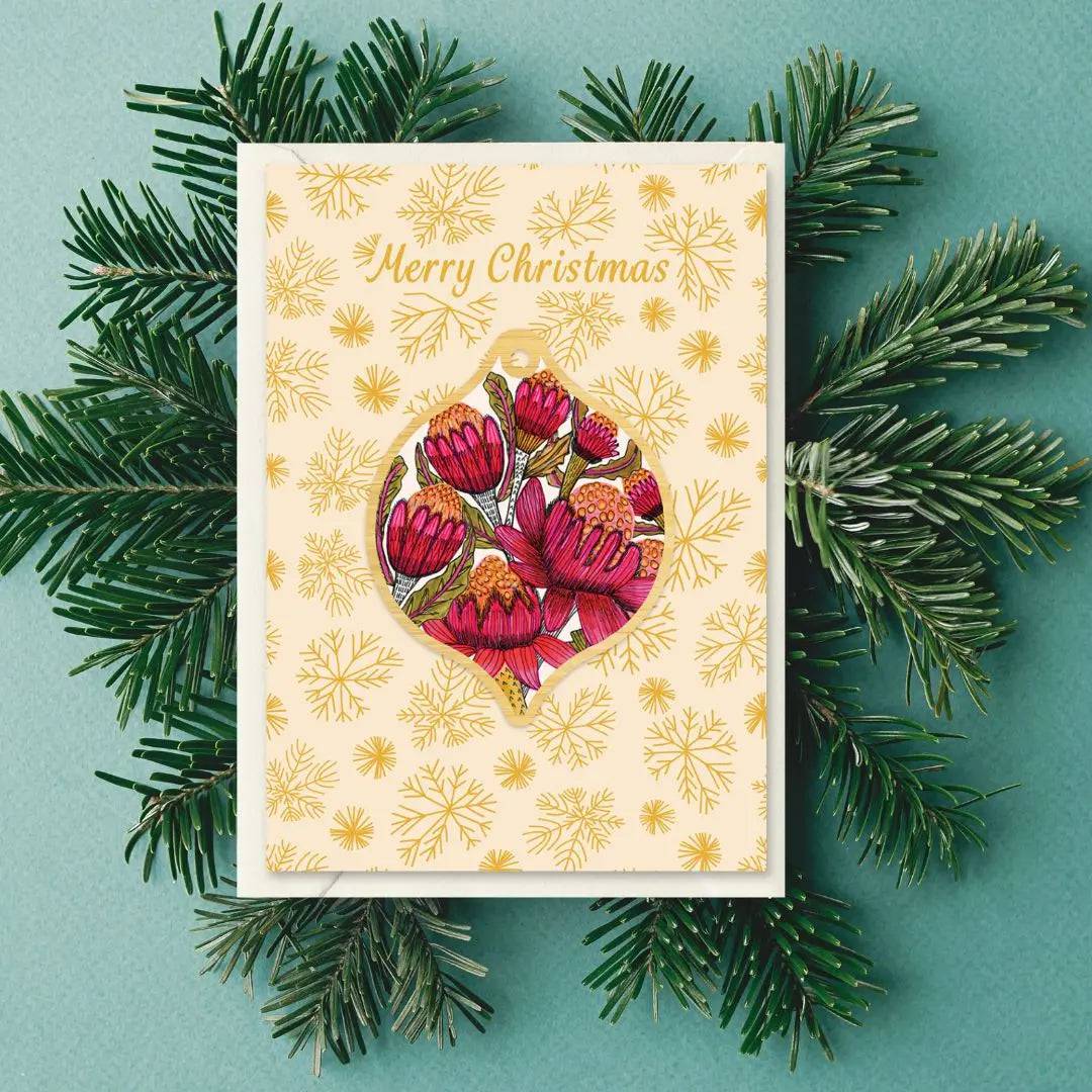 Australian Waratah Christmas Card & Bauble - Festive Holiday Greeting Card with Floral Design - Perfect for Xmas Decorations, Gift Giving & Holiday Celebrations