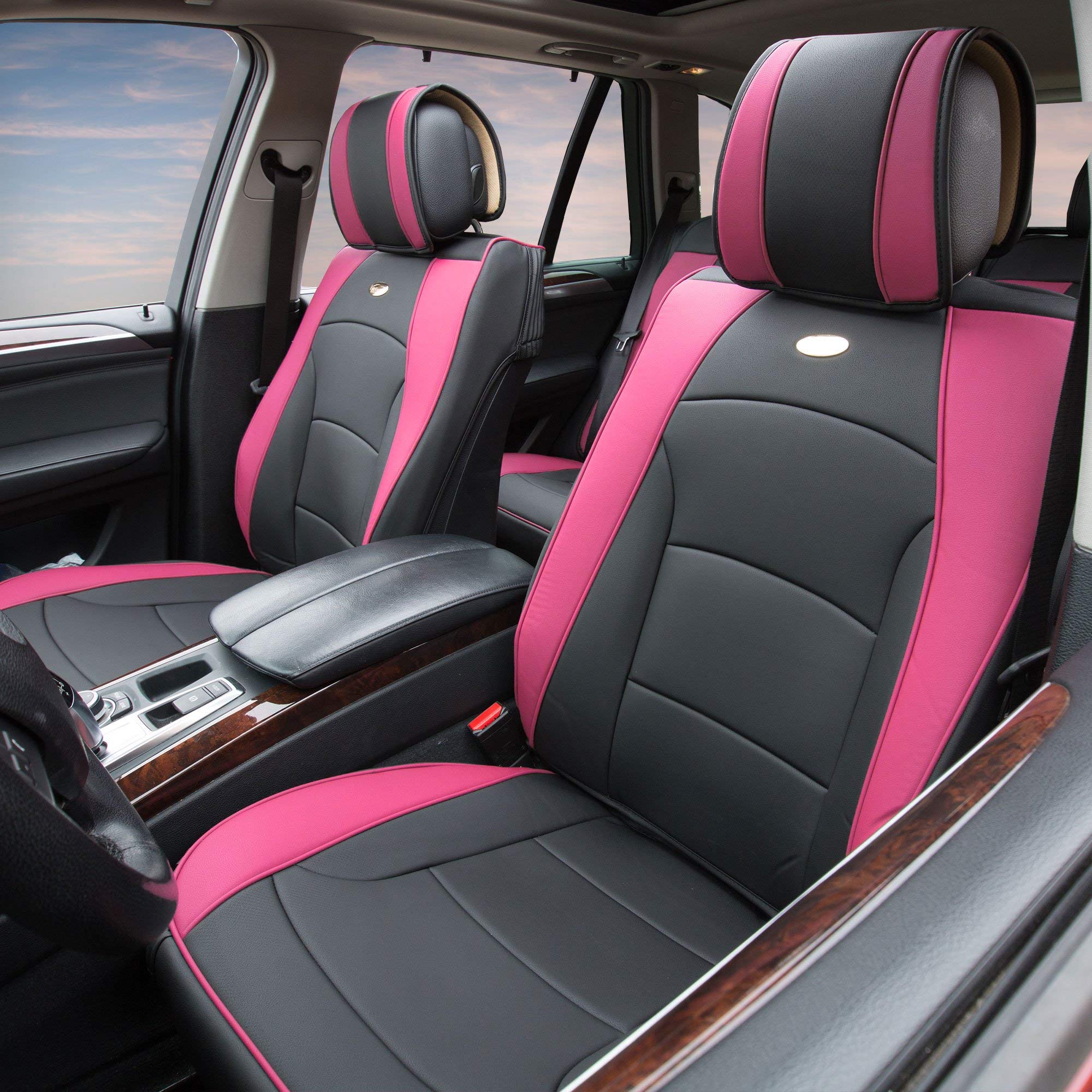 Premium FH Group Car Seat Covers - Universal Fit for Cars, Trucks & SUVs | Ultra Comfort Deluxe Leatherette in Pink & Black | Waterproof Seat Protector Cushion Set | Perfect for Daily Commute, Road Trips & Family Travel