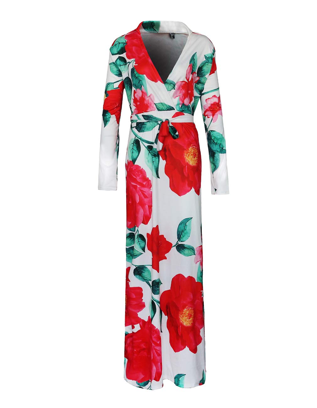 Women's Sexy V-Neck Long Sleeve Floral Print Maxi Dress Plus Size - Elegant Evening Gown for Parties, Weddings & Date Nights
