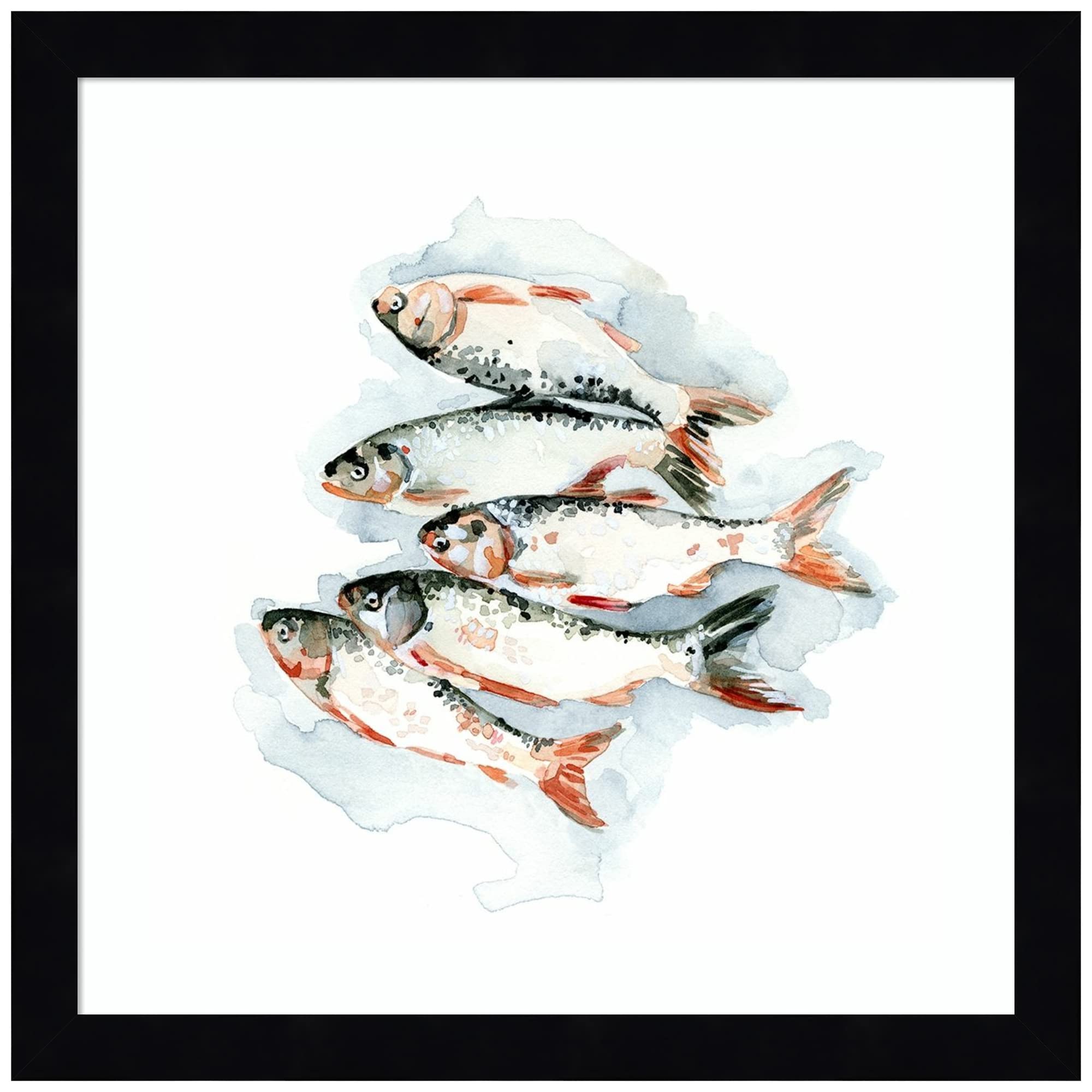 Emma Caroline Seafood Snack II Wood Framed Wall Art Print - 13x13 Inches, Svelte Noir Black Frame - Coastal Kitchen Decor, Dining Room Wall Art, Beach House Decoration