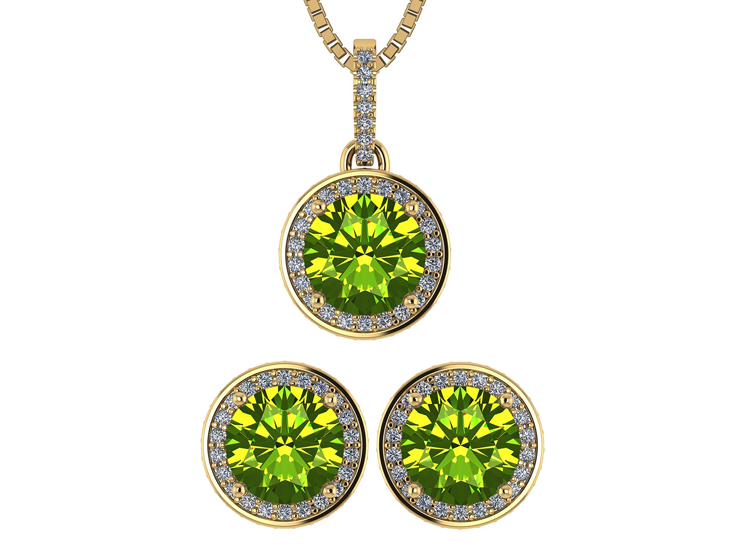 Central Diamond Center Round Halo Earring & Necklace Set with 6.5mm Simulated Birthstones in 925 Sterling Silver, Hypoallergenic Jewelry for Women - Perfect for Anniversary Gifts, Birthday Presents & Special Occasions