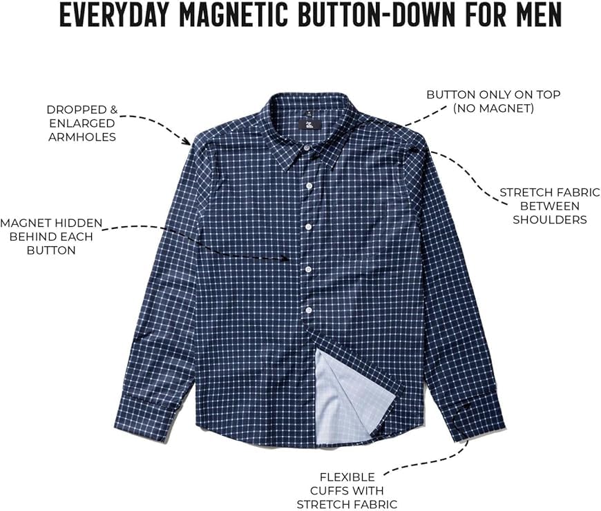 Joe & Bella Magnetic Button-Down Shirt for Men - Adaptive Clothing with Magnetic Closures & Stretch Fabric - Perfect for Seniors, Disabled & Easy Dressing (Black, Large) | Office Wear, Casual Outfits & Travel Essentials