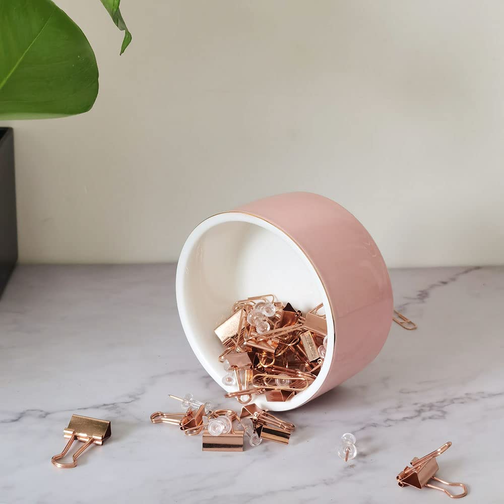 Ceramic Paper Clip Holder - Pink Desk Organizer for Office & Home, Perfect for Paperclips, Sticky Notes & Small Stationery Items