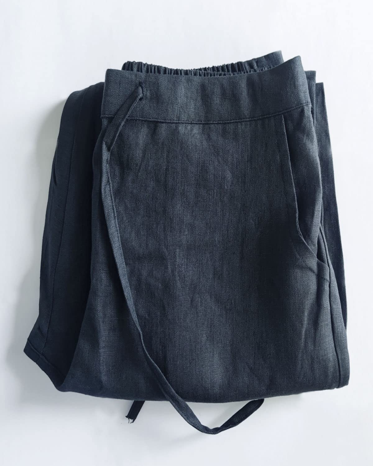 IXIMO Women's Tapered Linen Pants - 100% Breathable Drawstring Elastic Waist Ankle-Length Casual Pants | Perfect for Office, Travel & Summer Outfits
