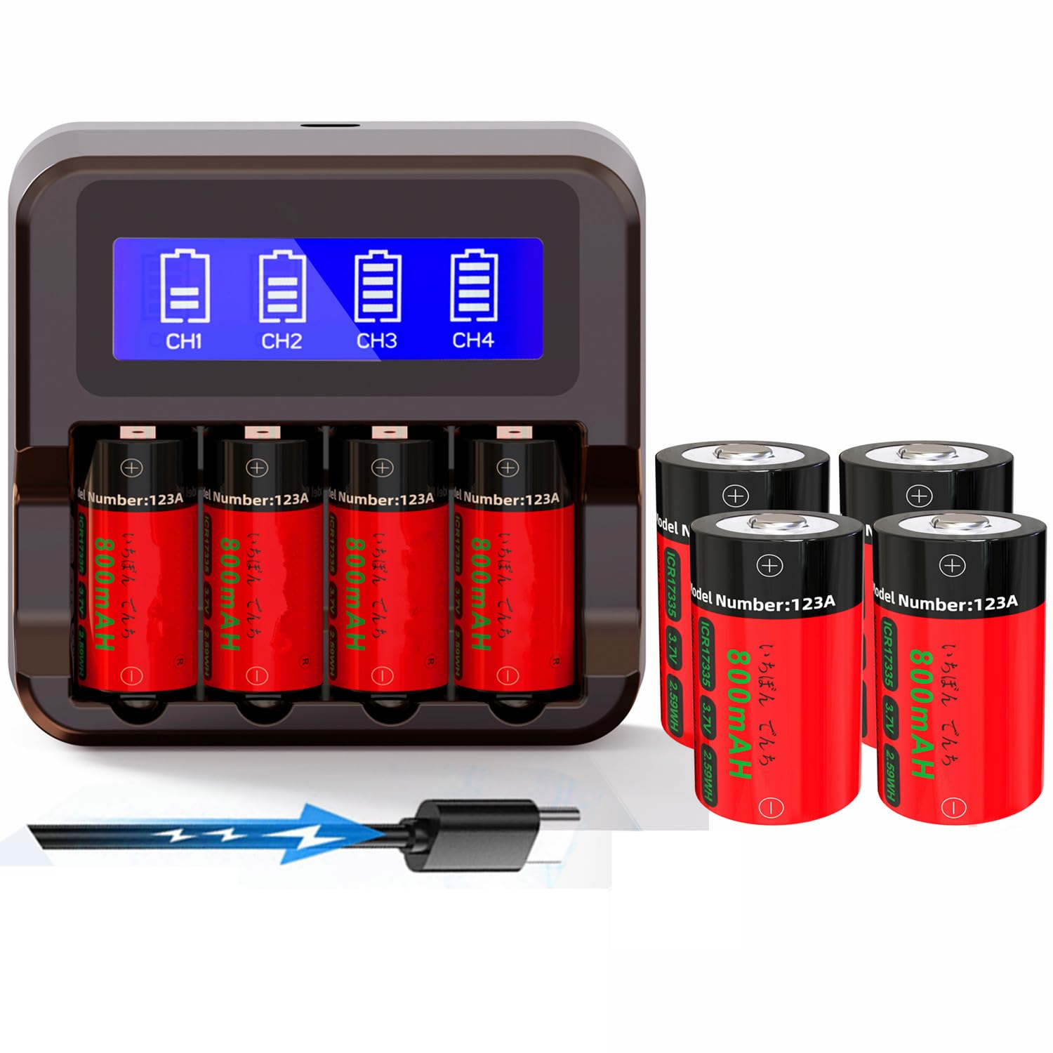 Yofraro 4-Pack CR123A 3.7V Rechargeable Lithium Batteries with Charger - Compatible with Arlo VMS3130 VMC3030 VMK3200 VMS3330 3430 3530 Security Cameras & Flashlights - Perfect for Home Security Systems & Outdoor Lighting