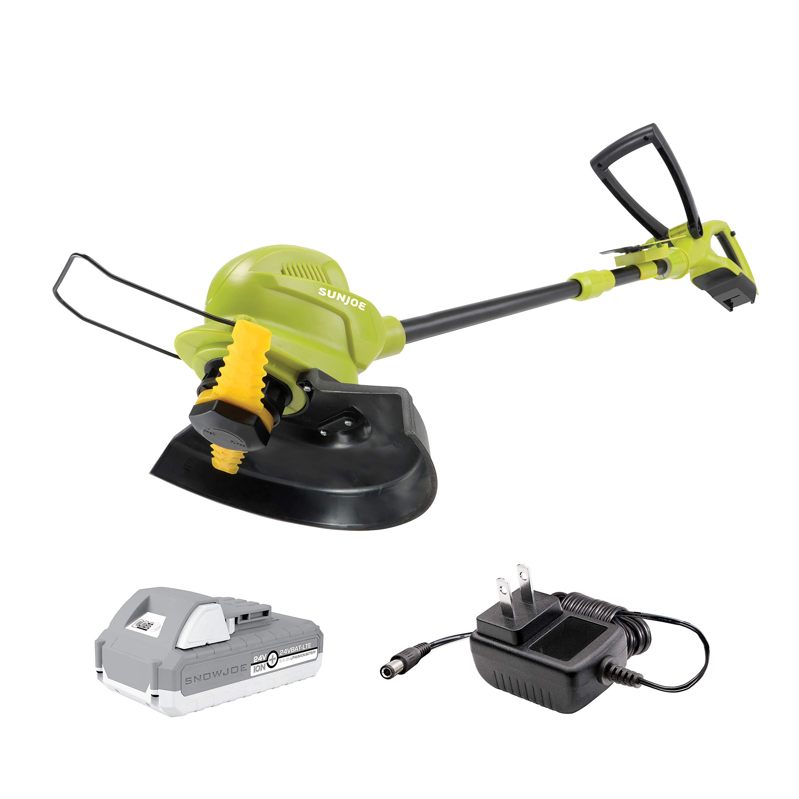 Sun Joe 24V-SB10-LTE 24-Volt iON+ Cordless Stringless Lawn Trimmer with 10-Inch Cutting Width, 2.0Ah Battery & Quick Charger - Ideal for Edging, Trimming Grass Around Fences, Walkways & Garden Borders