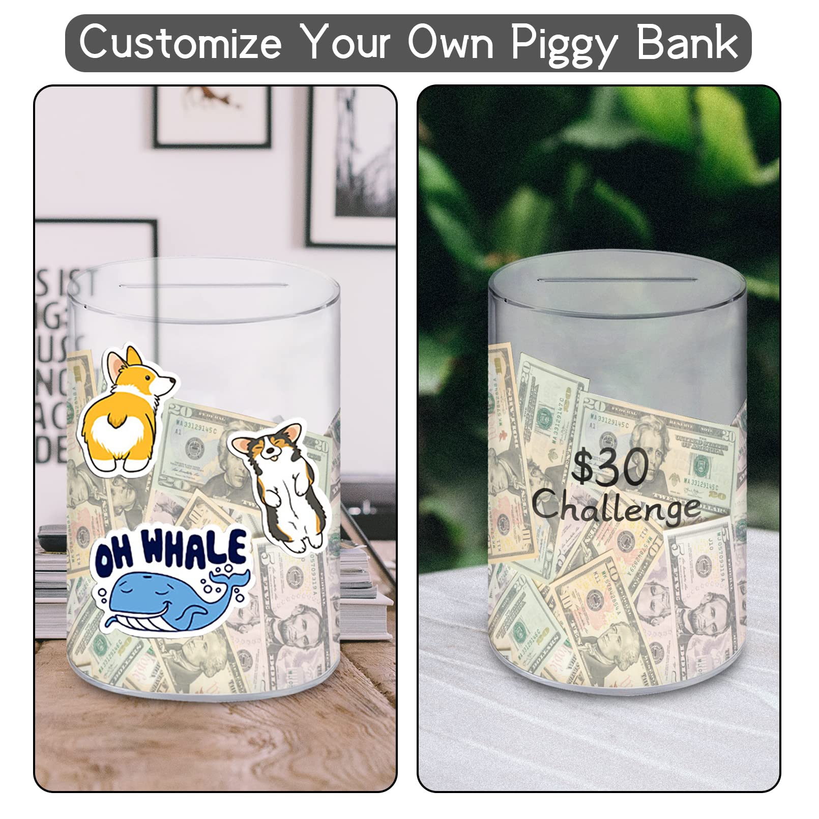 Clear Acrylic Money Box - Break to Open Piggy Bank for Adults & Kids - 8×5 Inch Transparent Savings Jar - Perfect for Birthday Gifts, Allowance Tracking & Financial Education