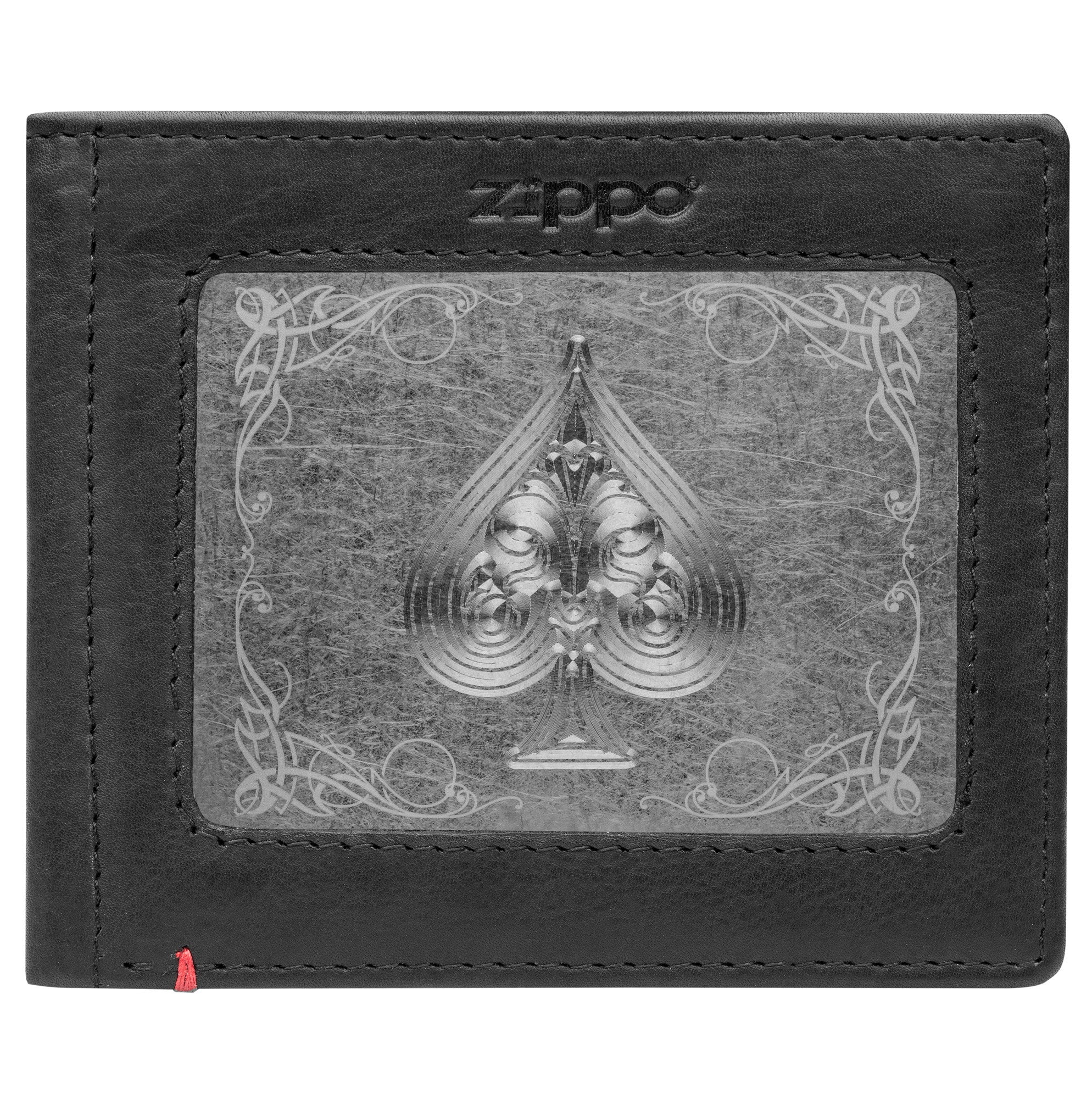 Premium Black Leather Wallet with Spade Metal Plate Design - Stylish & Durable Men's Bifold Wallet for Everyday Use, Travel, and Gifts