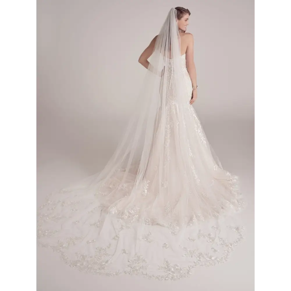 Maggie Sottero Lennon Wedding Veil - Elegant Cathedral Length Bridal Veil with Lace Trim for Romantic Ceremonies & Formal Weddings