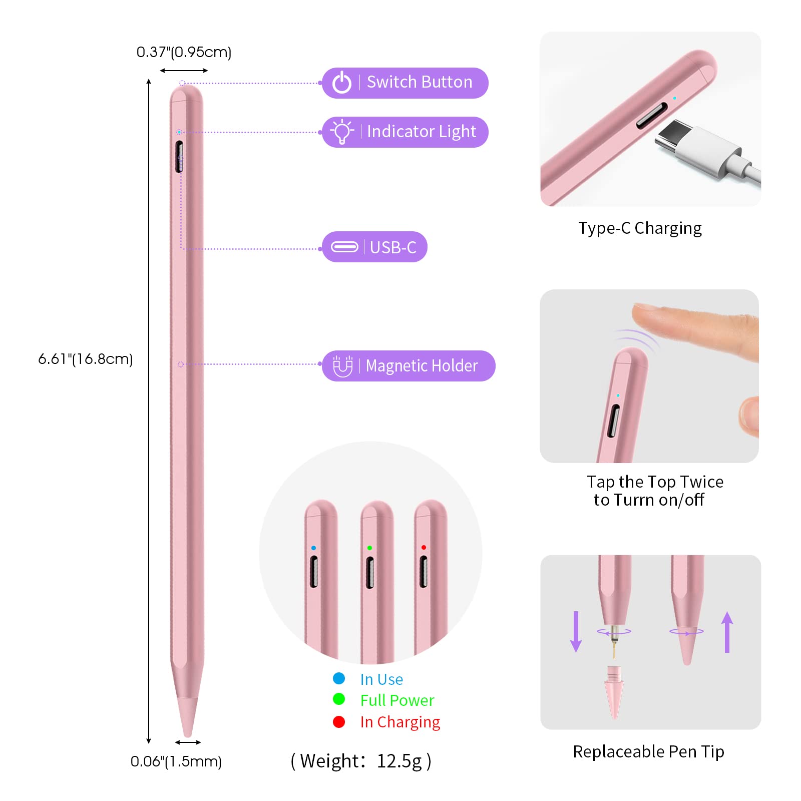 Apple Pencil Alternative Stylus for iPad Pro 12.9 & 11 (2022-2023), iPad Air 5/4/3, iPad 10/9/8/7/6, iPad Mini 6/5 - Precision Drawing & Note Taking for Artists, Students & Professionals