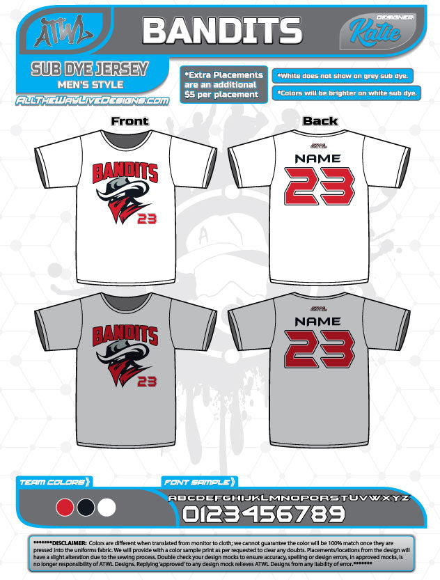 Bandits 10U Sublimated Baseball Jersey - Youth Performance Uniform for Baseball Games & Tournaments