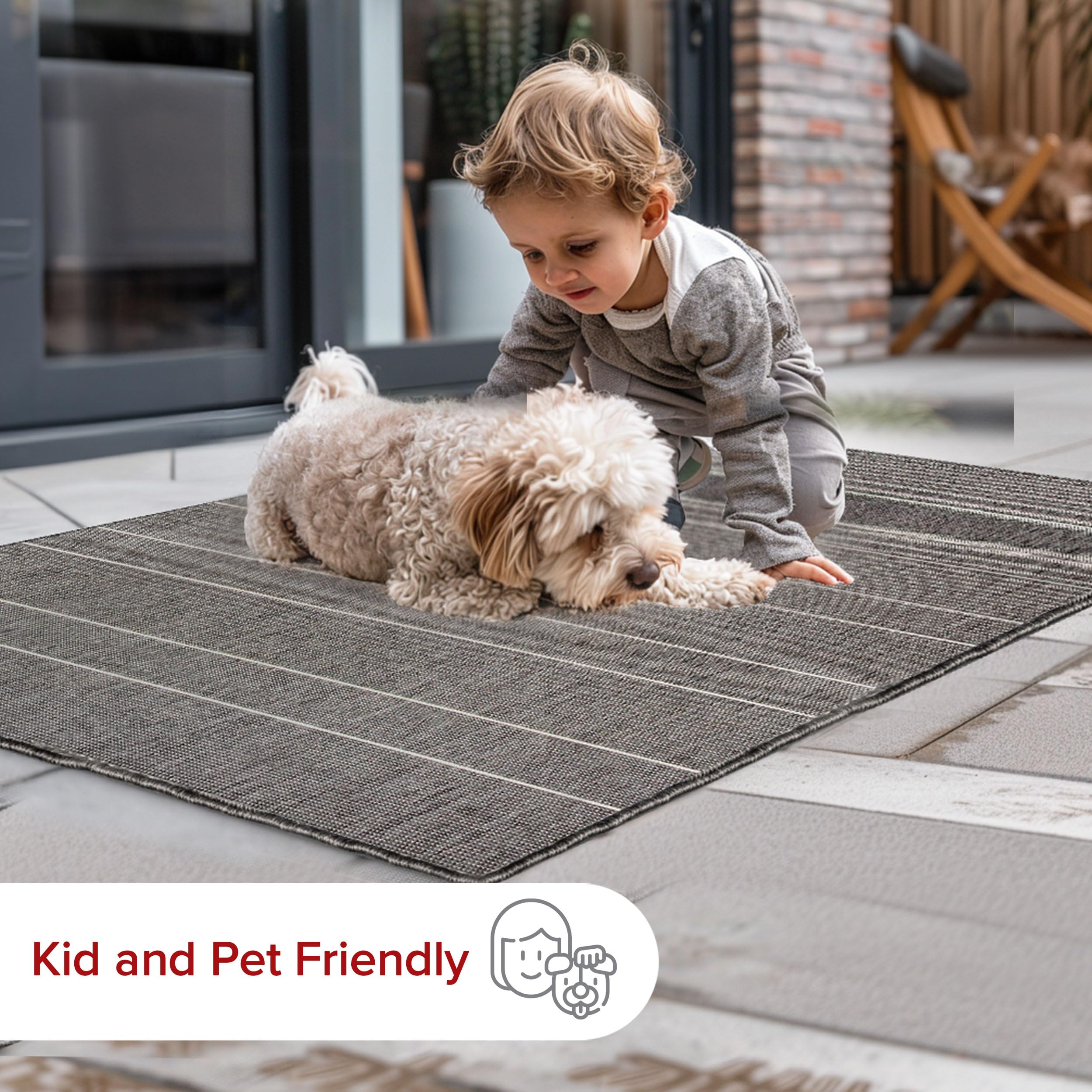 nuLOOM 6' x 9' Outdoor Performance Area Rug - OEKO-TEX Certified, Weather Resistant & High Traffic Rug for Patio, Balcony, Deck - Alaina Dark Grey - Perfect for Outdoor Entertaining & Poolside Lounging