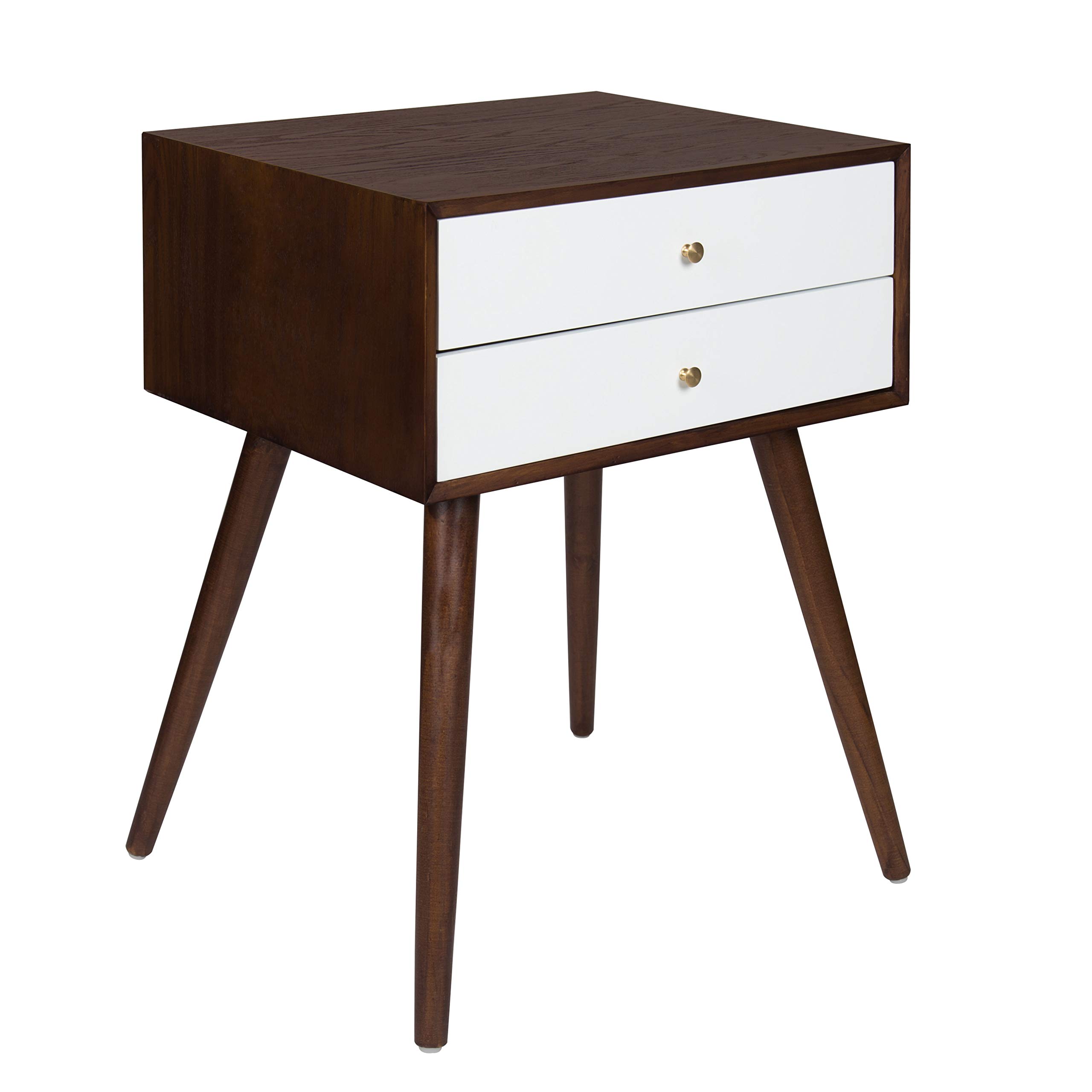 Kate and Laurel Finco Side Table with 2 Drawers - Walnut Brown & White Nightstand - Perfect for Bedroom, Living Room or Office Storage