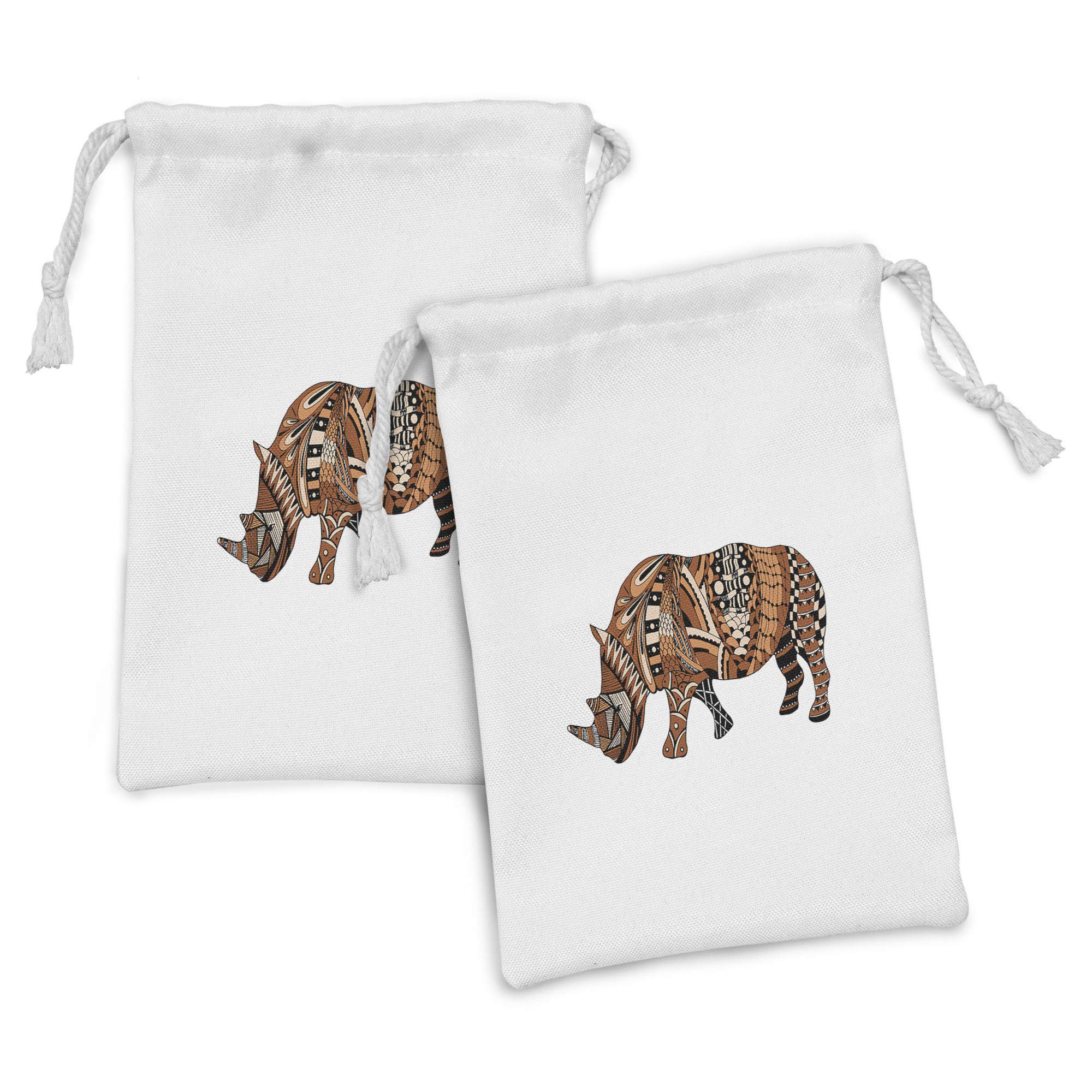 Ambesonne Bohemian Animal Print Fabric Pouch Set of 2 - Folkloric Ethnic Drawstring Bags for Toiletries, Travel Accessories, Jewelry & Party Favors (9