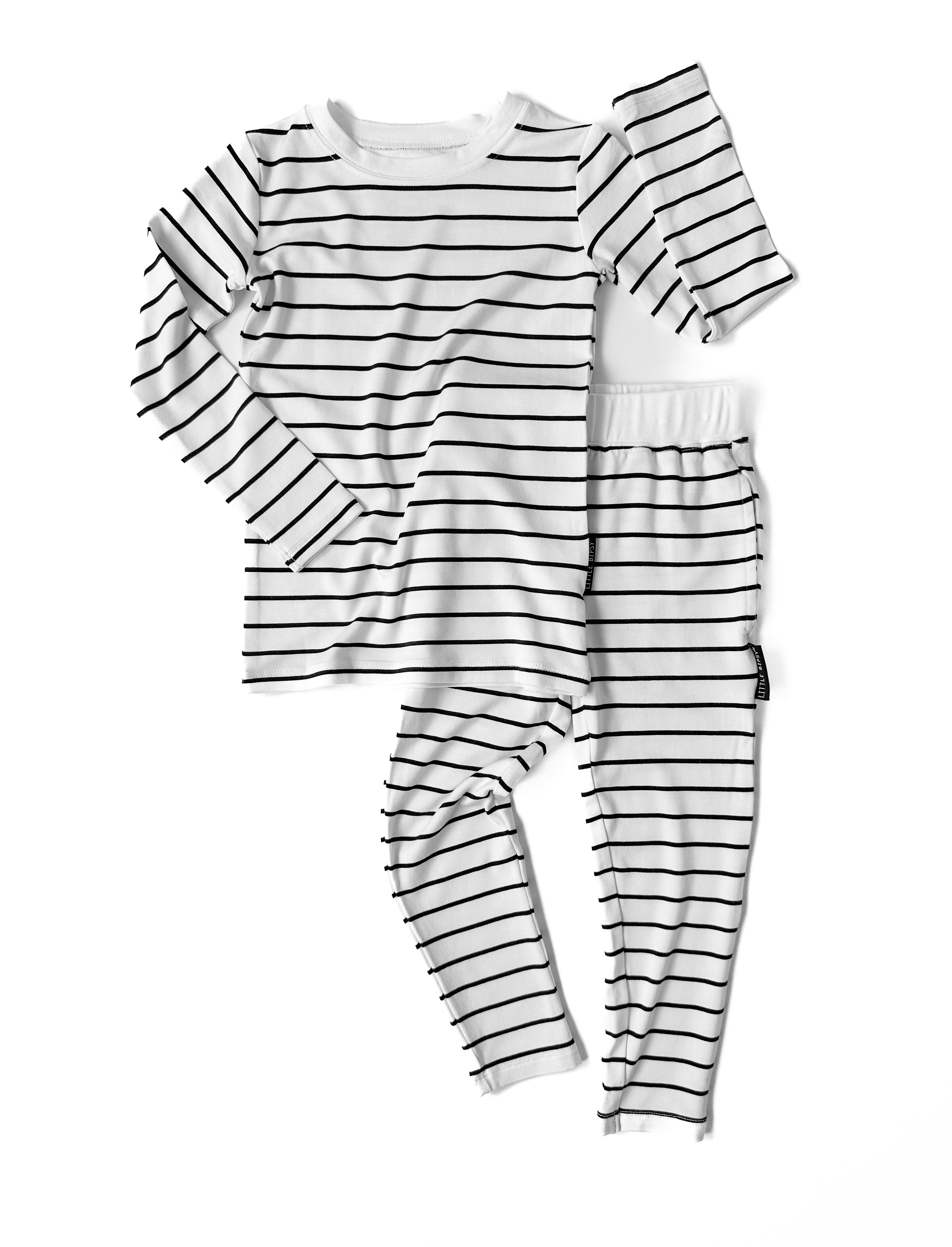 LB x Baby Breez Long Sleeve Pinstripe 2-Piece Pajama Set - White & Black Striped Pajamas for Women - Cozy Sleepwear for Winter Nights & Loungewear