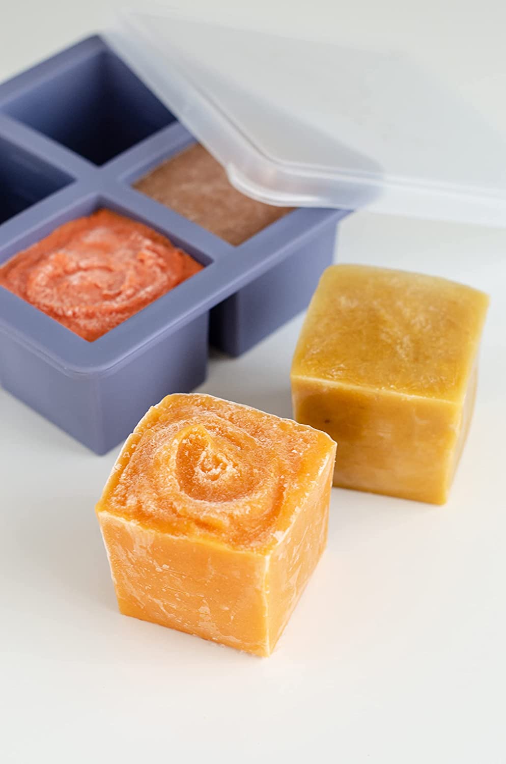 W&P Peak 4 Cube Freezer Tray with Lid - BPA-Free Silicone Ice Cube Mold for Cocktails, Coffee & Beverages - Perfect for Home Bars, Parties & Kitchen Use (Blue)