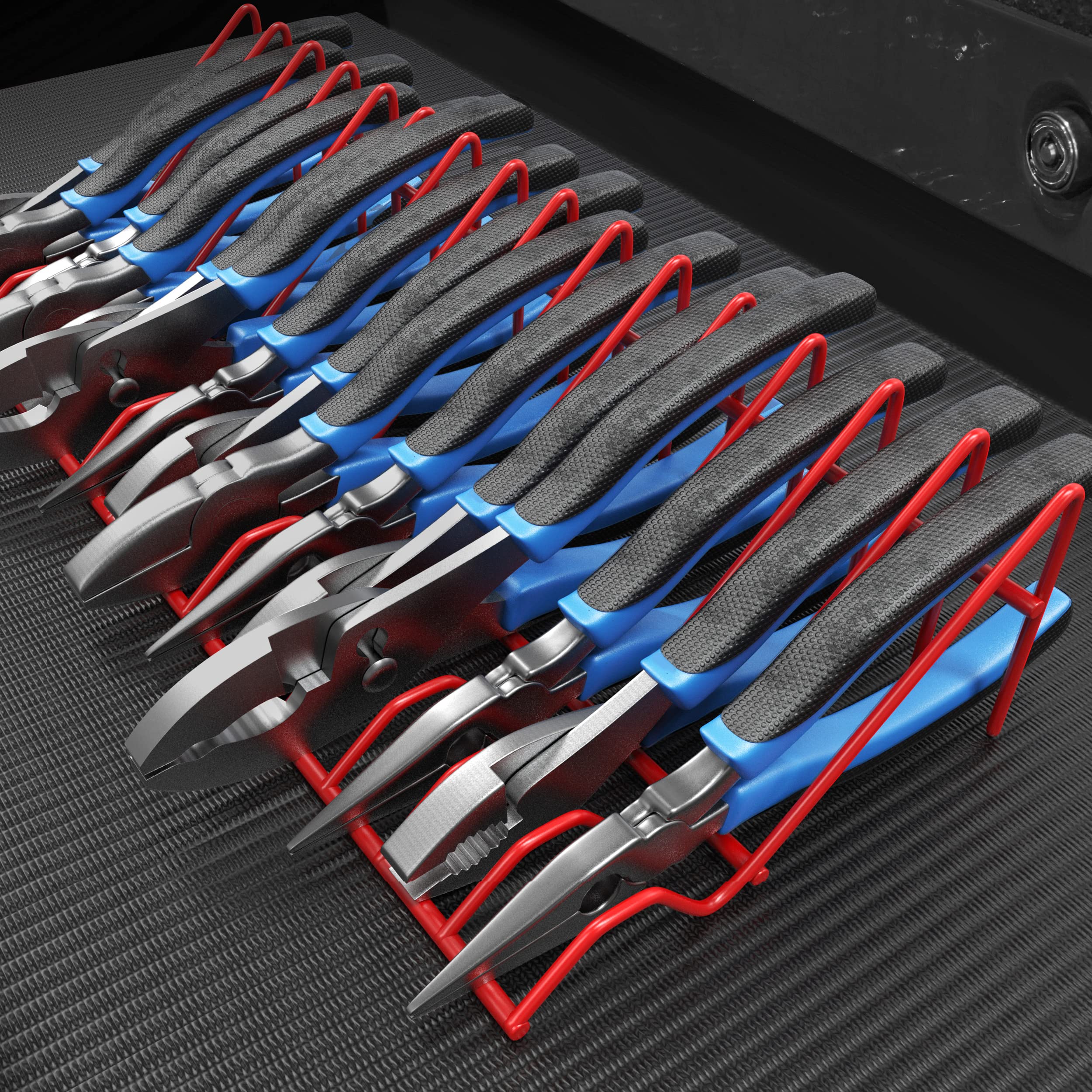 Olsa Tools Plier Rack - Heavy Duty Pliers Organizer for Toolbox Drawer Storage (Red) | Holds 16 Pliers | Professional Grade Tool Holder for Workshop, Garage & DIY Projects