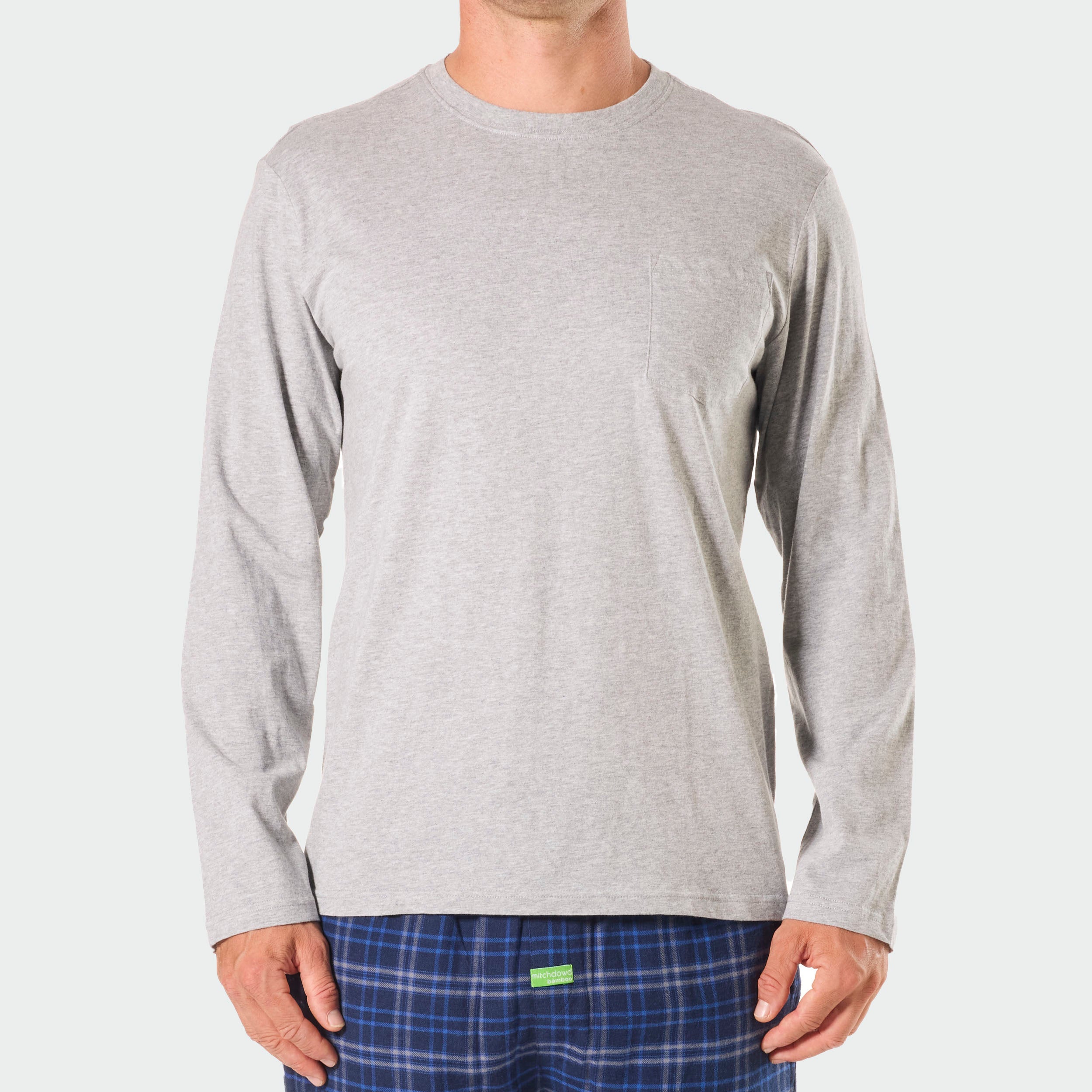 Men's Relaxed Cotton Long Sleeve Sleep Tee - Light Grey Marle - Soft & Comfortable Sleepwear for Nighttime & Lounge Wear at Home