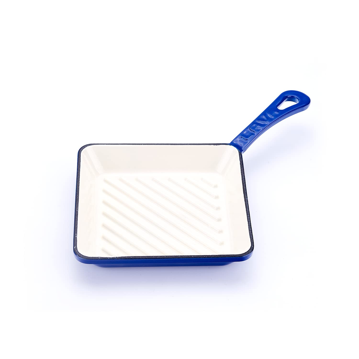 Lava Enameled Cast Iron Mini Ceramic Grill Pan - 8 Inch Square, Small Cast Iron Skillet with White Ceramic Enamel Coated Interior, Nonstick & Durable, Baby Collection (Blue) - Perfect for Grilling, Searing & Serving Small Portions in Kitchen, Camping or Outdoor Cooking