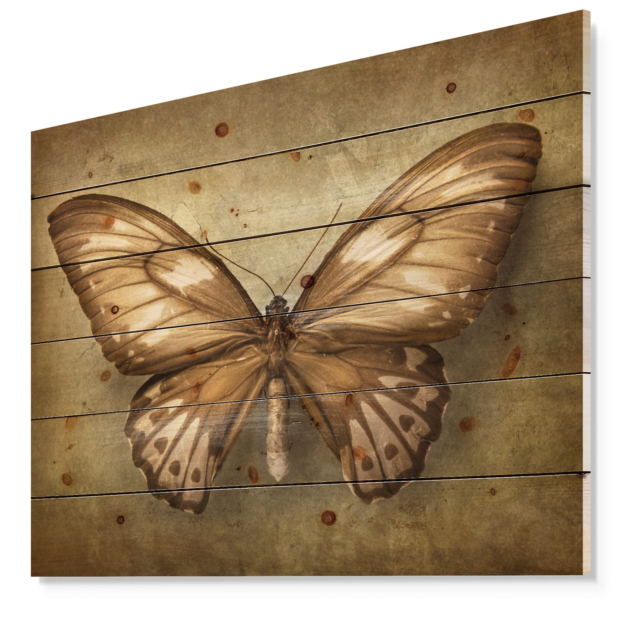 Vintage Butterfly Wood Wall Decor - Brown Abstract Wall Art Panel, Large Natural Pine Wood Wall Hanging for Living Room, Bedroom & Office Decor