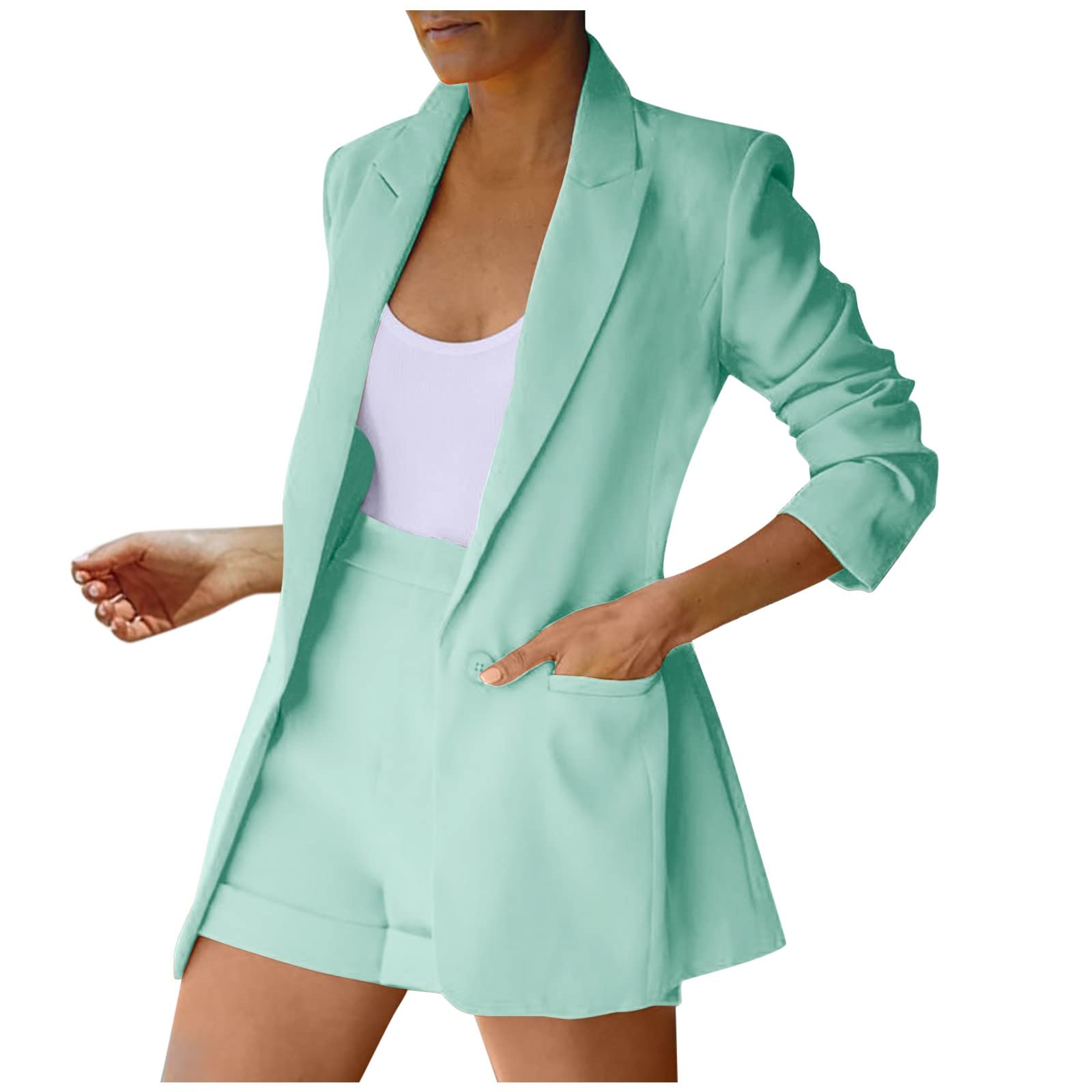 Women's Lightweight Long Sleeve Office Blazer - Solid Color Lapel Pocket Cardigan Jacket for Business Casual & Professional Workwear