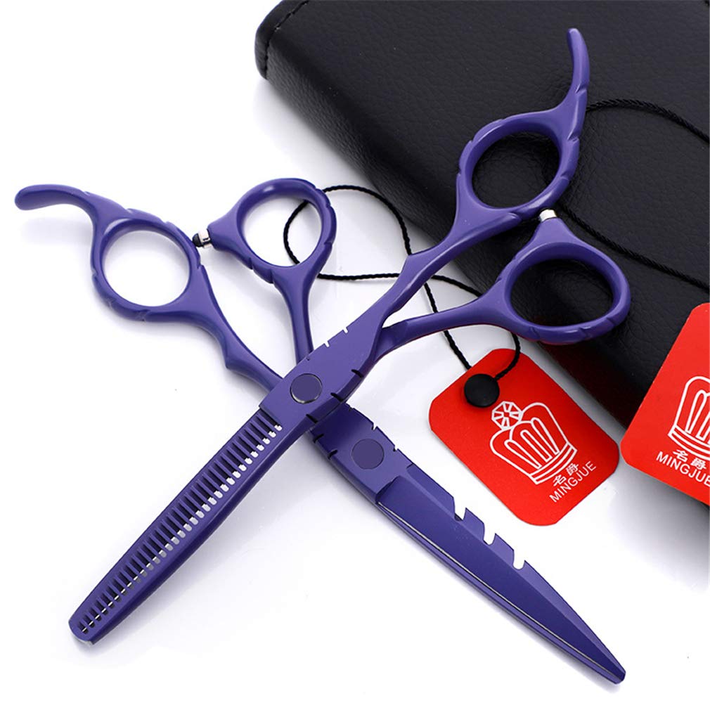 Professional Barber Hair Cutting Scissors 6.0 Inch/17cm - Hairdresser Shears Set (Straight & Thinning Scissors) - Ultra Sharp Stainless Steel Blades for Salon, Barbershop & Home Use - Perfect for Precision Haircuts, Styling & Trimming (Purple)
