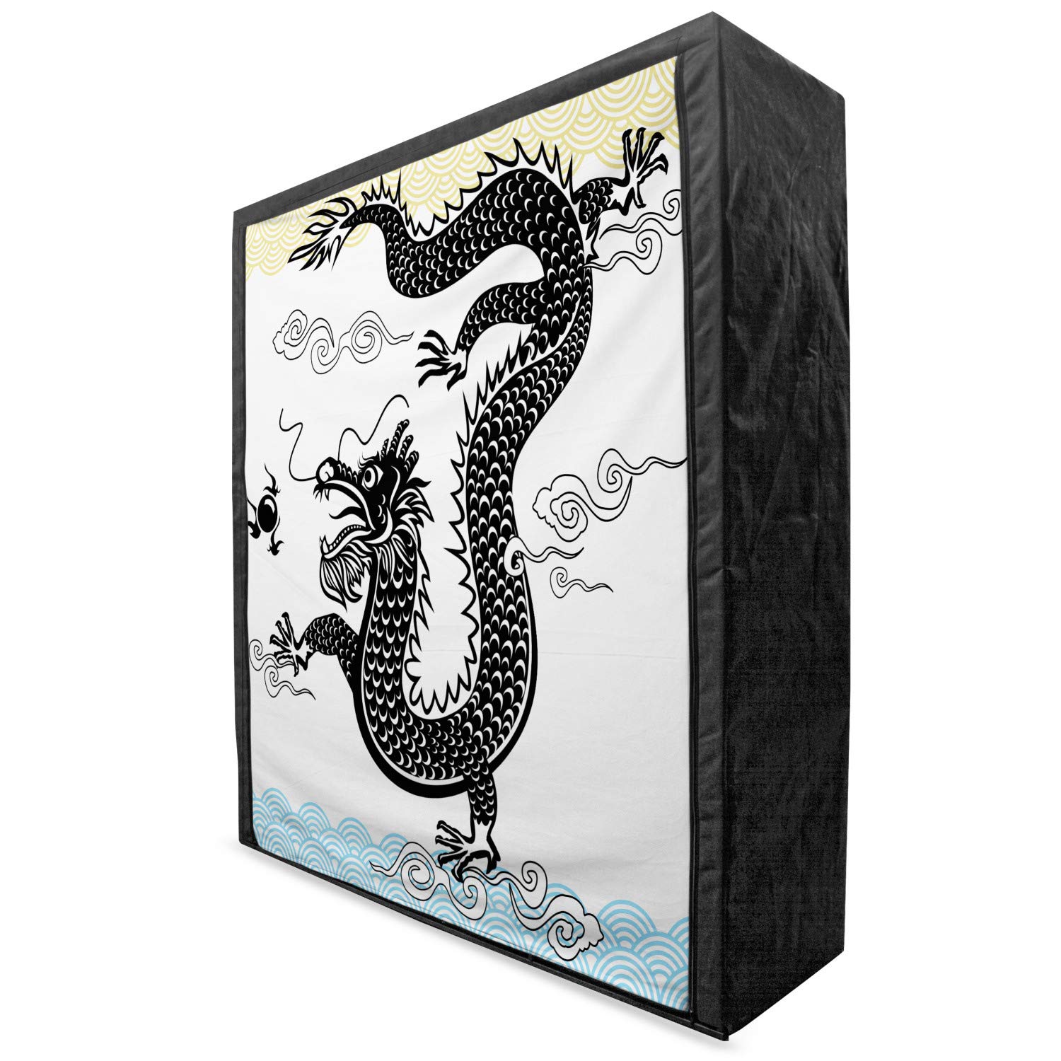 Ambesonne Dragon Fabric Wardrobe - Traditional Chinese Dragon & Sea Waves Calligraphy Print, 59