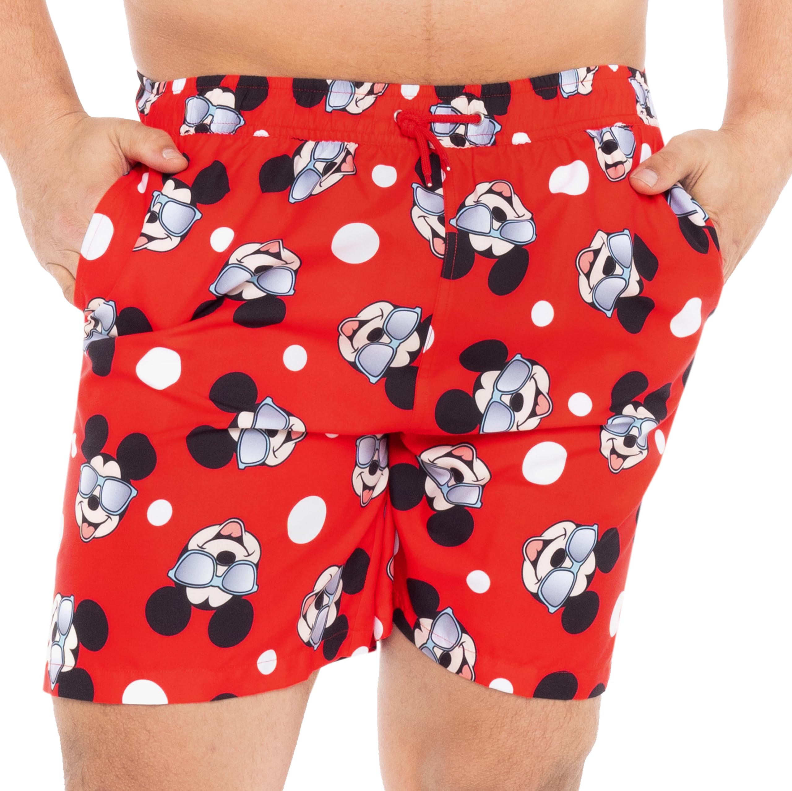 Disney Mickey Mouse Men's Swim Trunks with Pockets - Quick Dry Beach Shorts for Swimming, Surfing & Summer Vacation | Novelty Swimwear for Pool Party, Water Park & Tropical Getaway