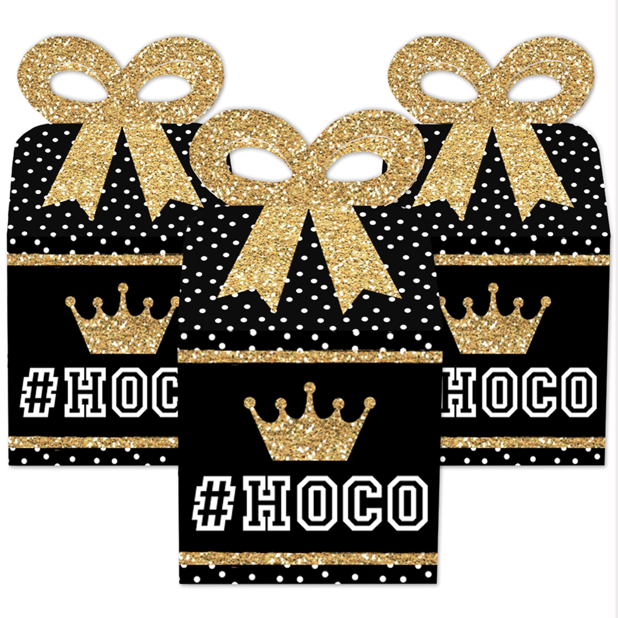 Big Dot of Happiness HOCO Dance Favor Gift Boxes - Set of 12 Square Homecoming Bow Boxes for Party Decorations & School Events