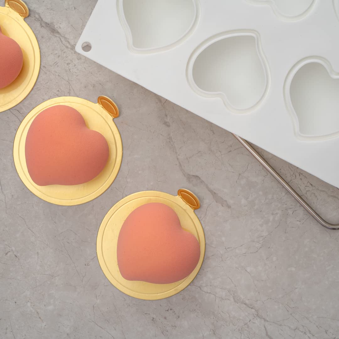 Restaurantware Pastry Tek 8-Cavity Heart Molds - 10 Oven-Safe Heart Pans, Flexible & Freezer-Safe White Silicone Baking Molds for Easy Release | Perfect for Valentine's Day, Wedding Cakes, Cupcakes & Chocolate Desserts